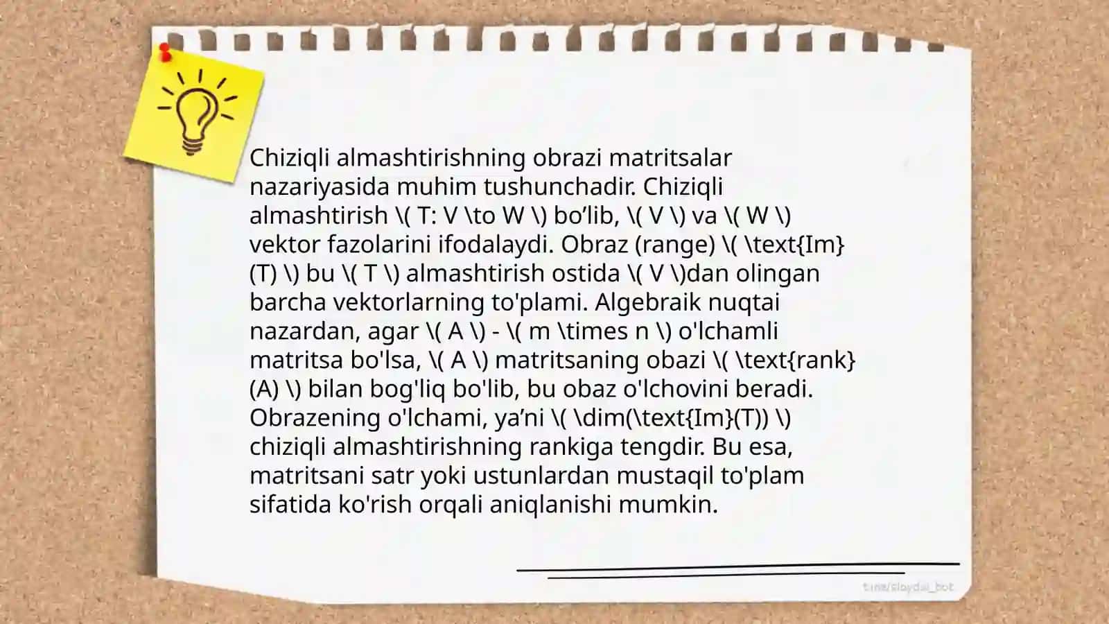 Chiziqli almashtirishlarning obrazi va aksi 4