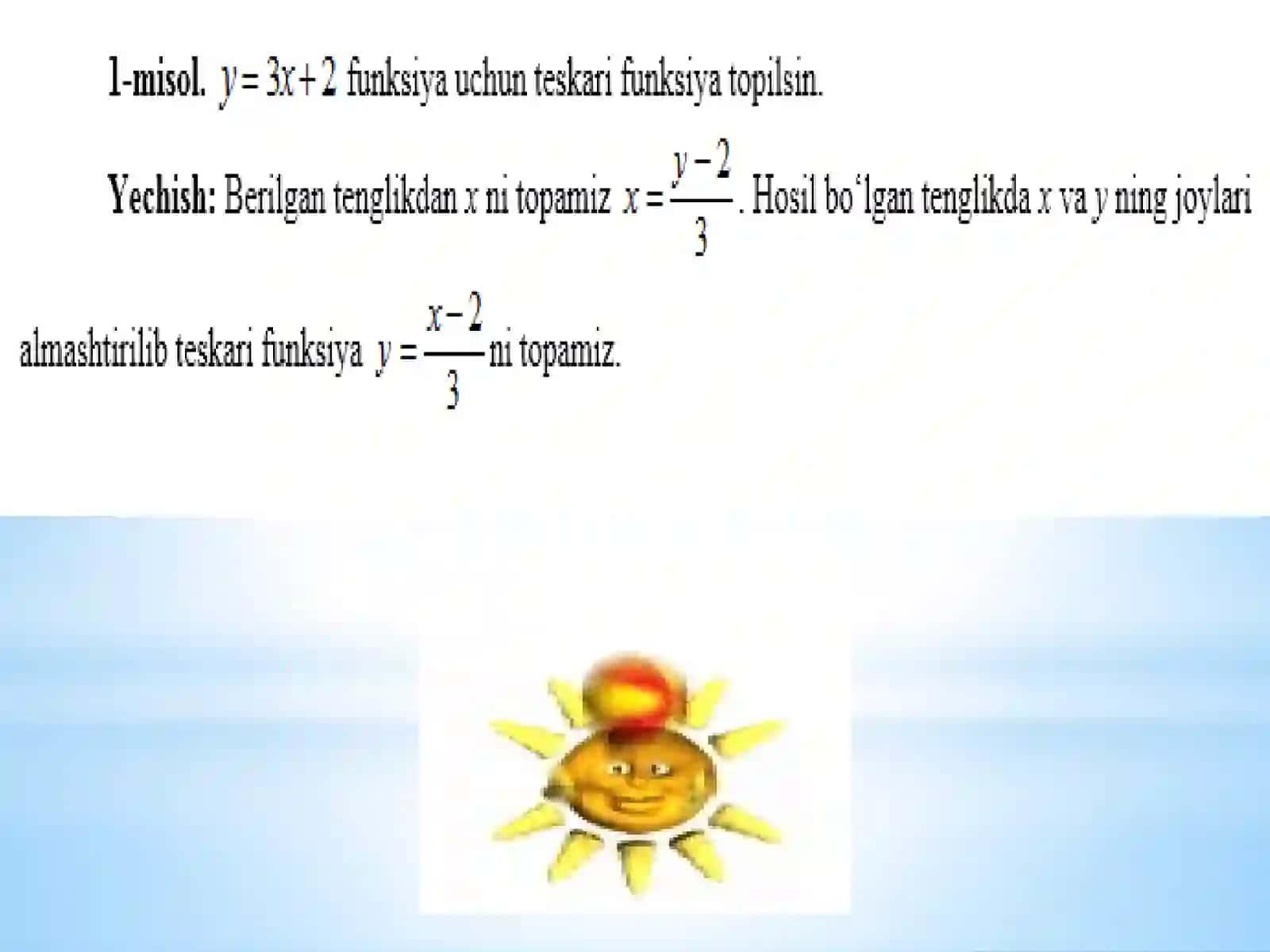 Teskari funksiya tushunchasi.Teskari funksiyani topish 4