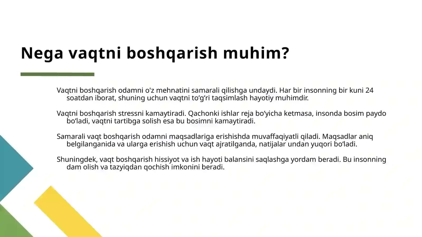VAQTNI BOSHQARISH (TIME MANAGEMENT) KO'NIKMASI 4