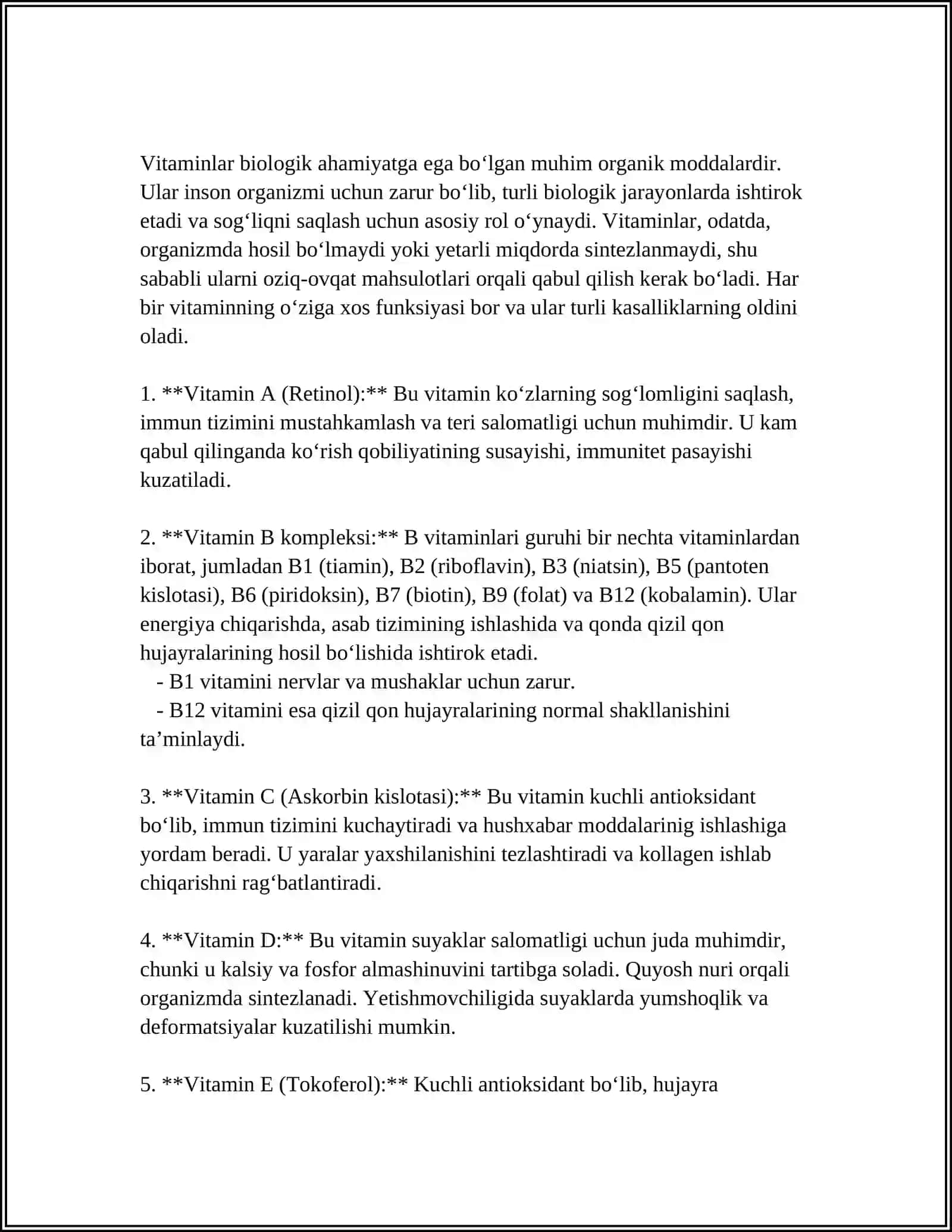 VITAMINLAR.VITAMINLARNI ISHLAB CHIQARISH VA MANBALARI 4