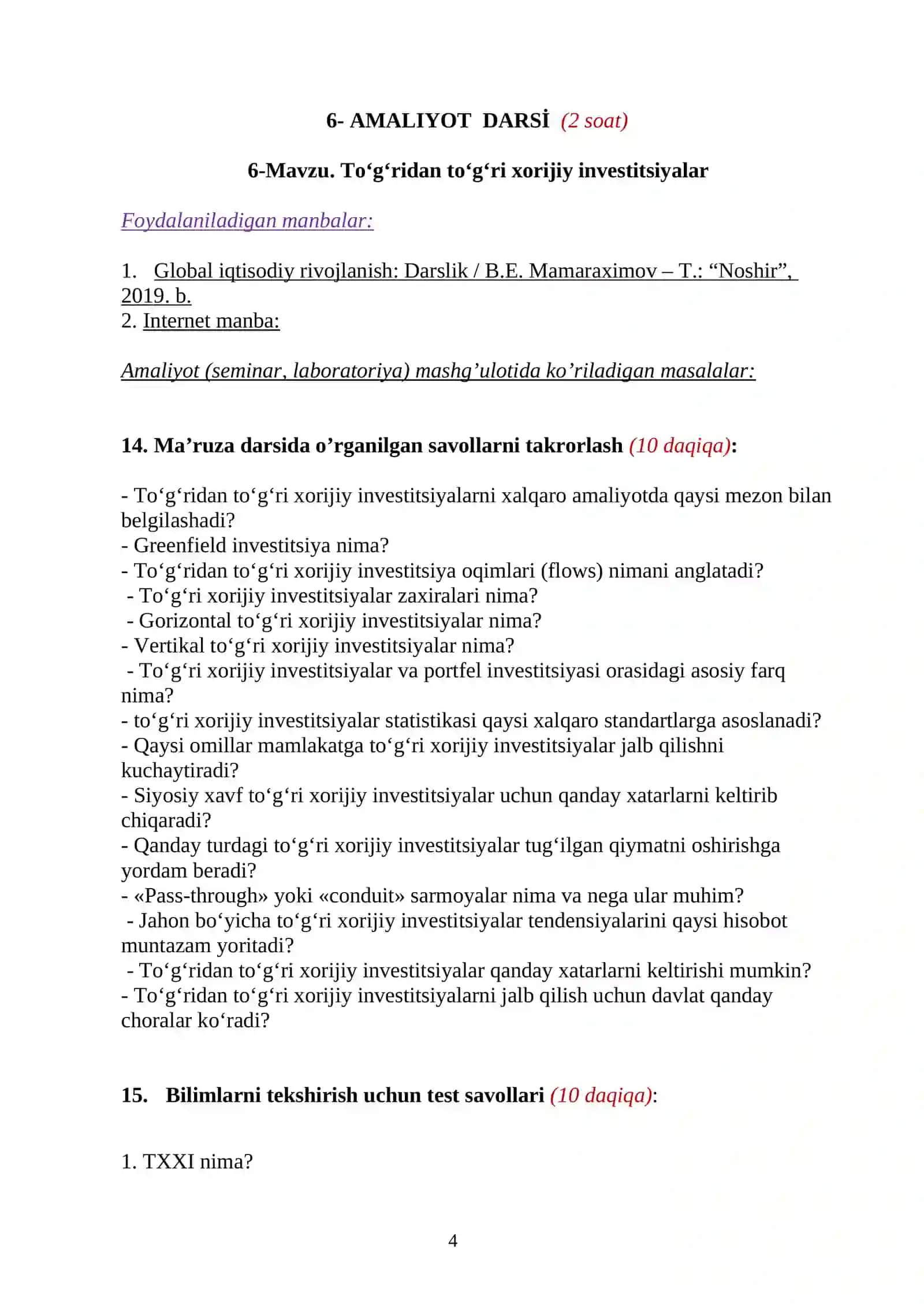 Amaliyot (seminar, laboratoriya) mashg'ulotlari qo'llanmasi 4