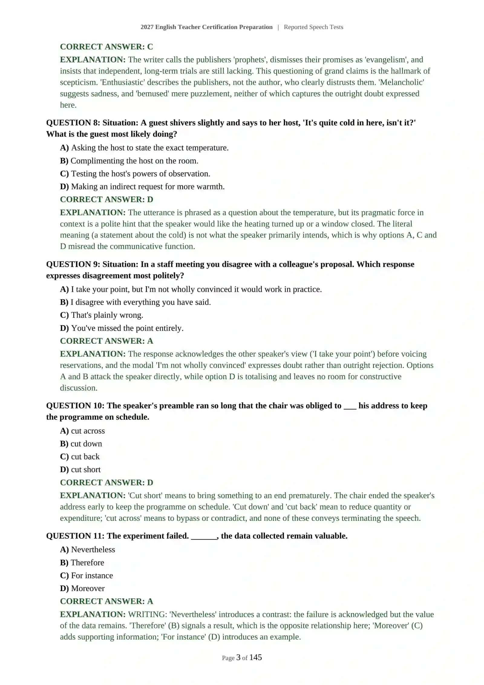2027 English Teacher Certification Preparation | Reported Speech Tests 4