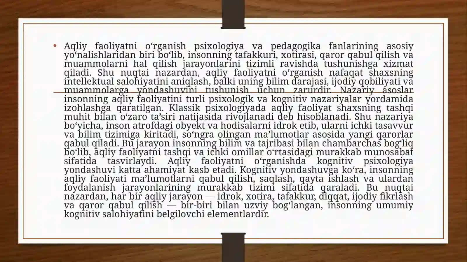 Aqliy faoliyatni o'rganish uchun metodikalar mavzusida tayyor taqdimot 4