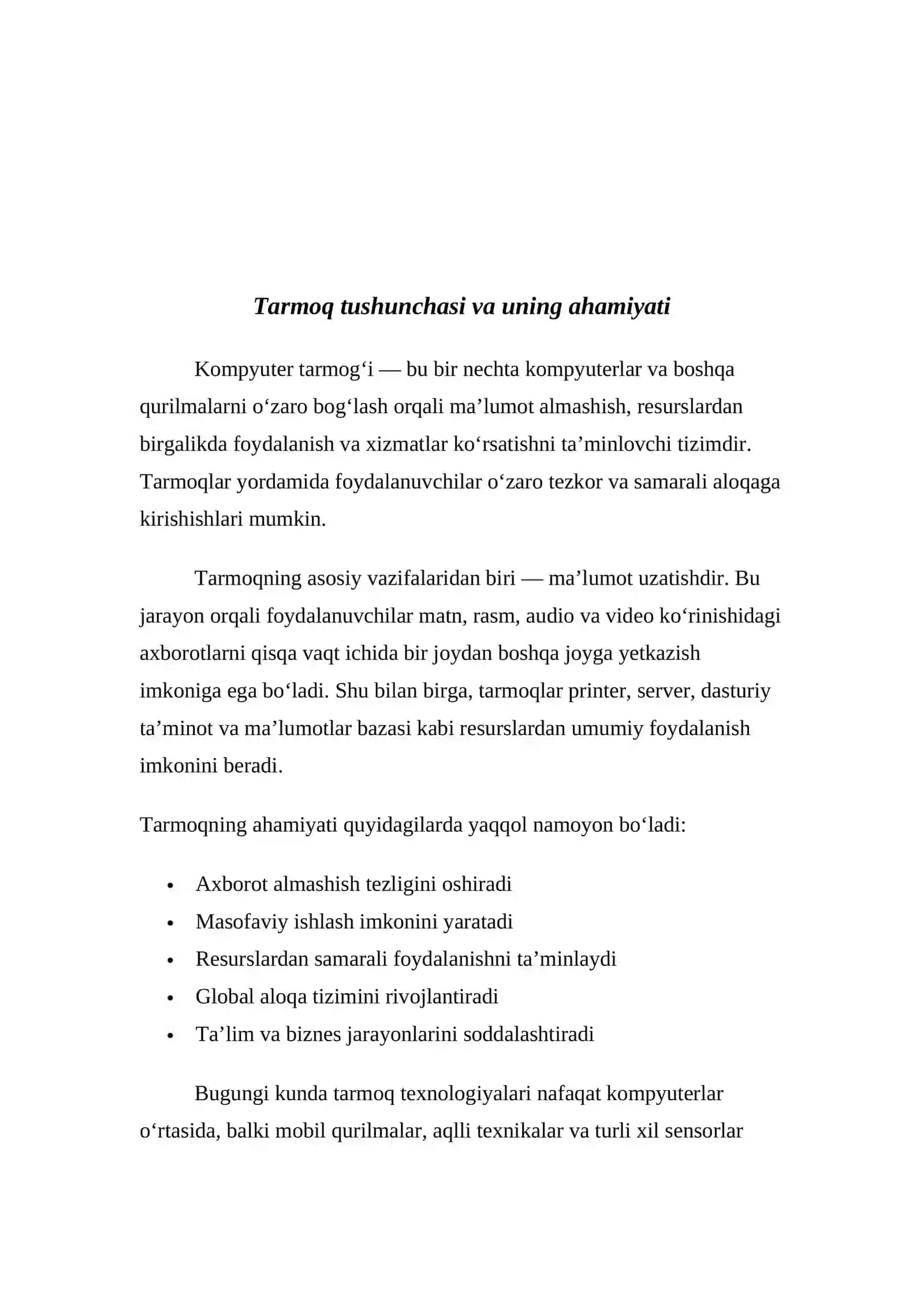 Tarmoq ilova va texnologiyalarining umumiy tushunchalari 4