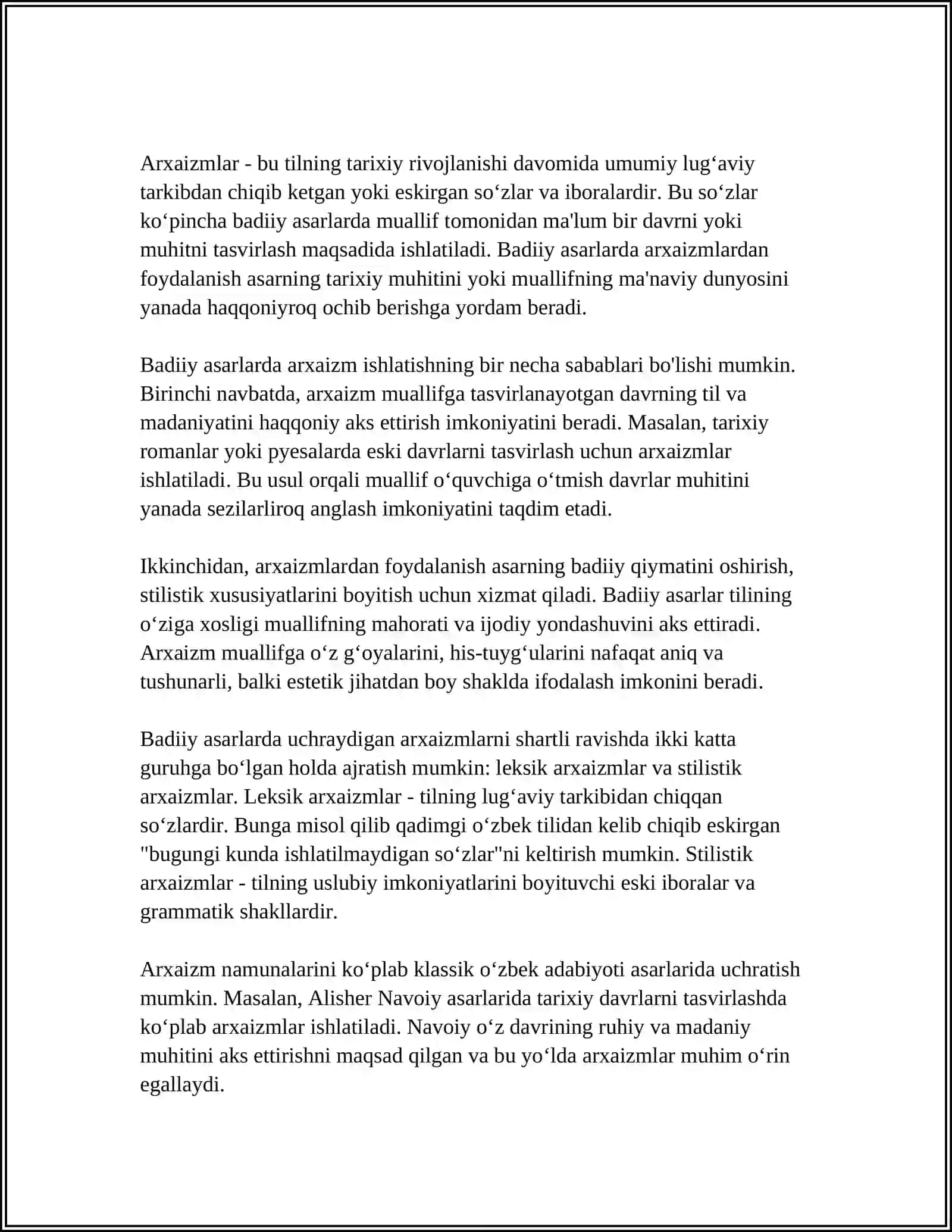 MUSTAQIL ISH Mavzu: BADIIY ASARLAR QOʻLLANILGAN ESKIRGAN LEKSIKA TAHLILI 4