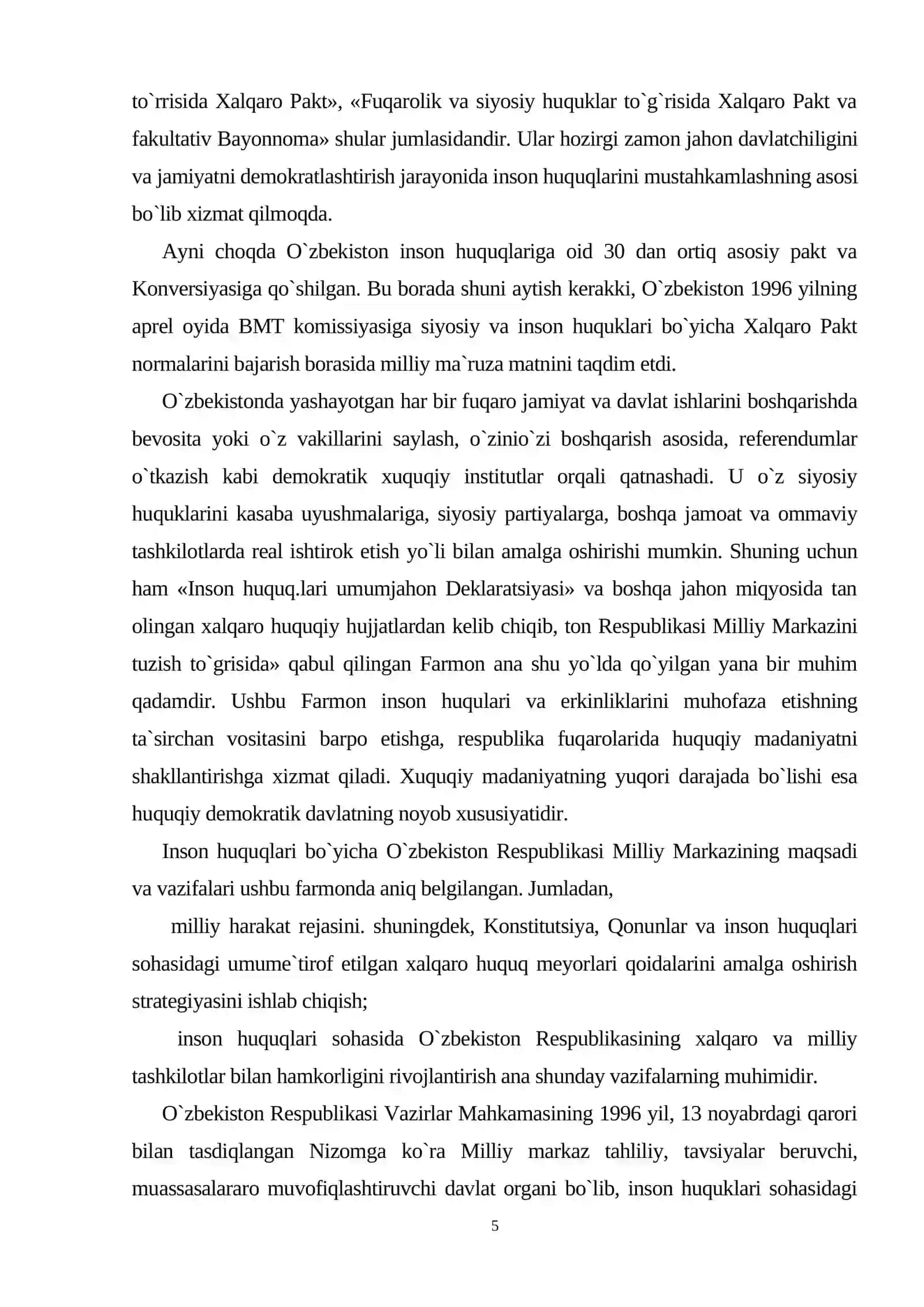 O`zbekistonda inson huquqlari va erkinliklari kafolatining yaratilishi 4