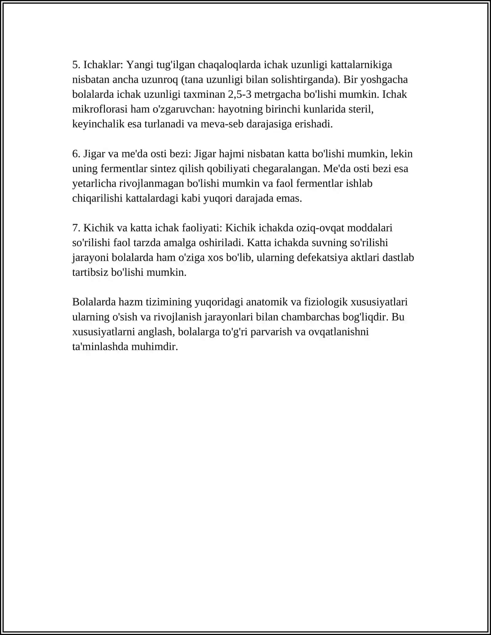 BOLALARDA HAZM TIZIMINING ANATOMIK-FIZIOLOGIK XUSUSIYATLARI 4