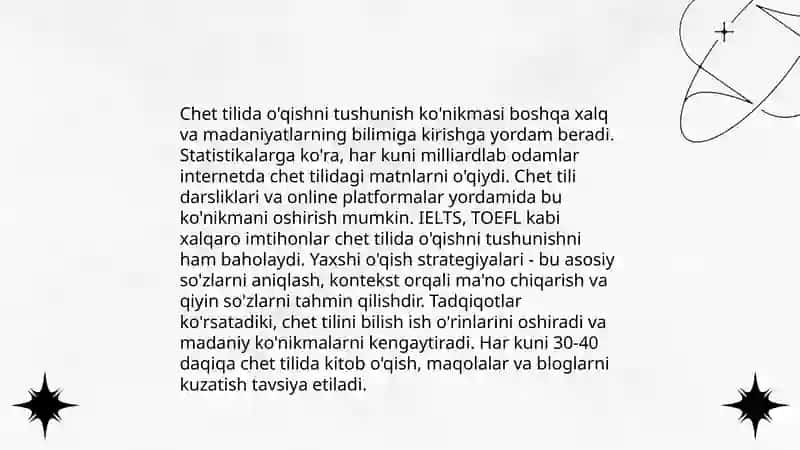 Chet tilida bilim malaka va koʻnikmalarni tekshirish 4