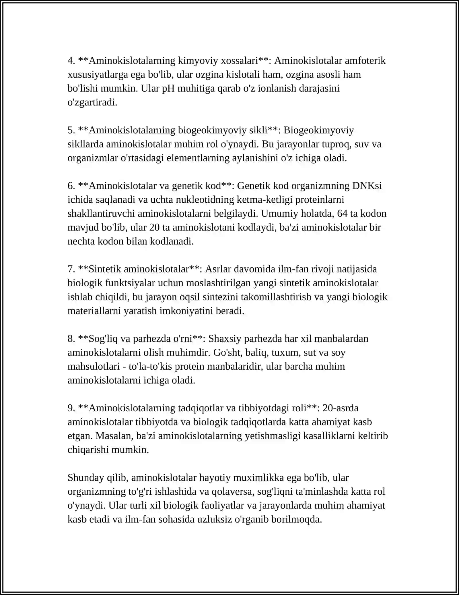 OQSILLARNING AMINOKISLOTA TARKIBINI ANIQLASH. N- VA S OXIRGI AMINOKISLOTA QOLDIGINI ANIQLASH 4