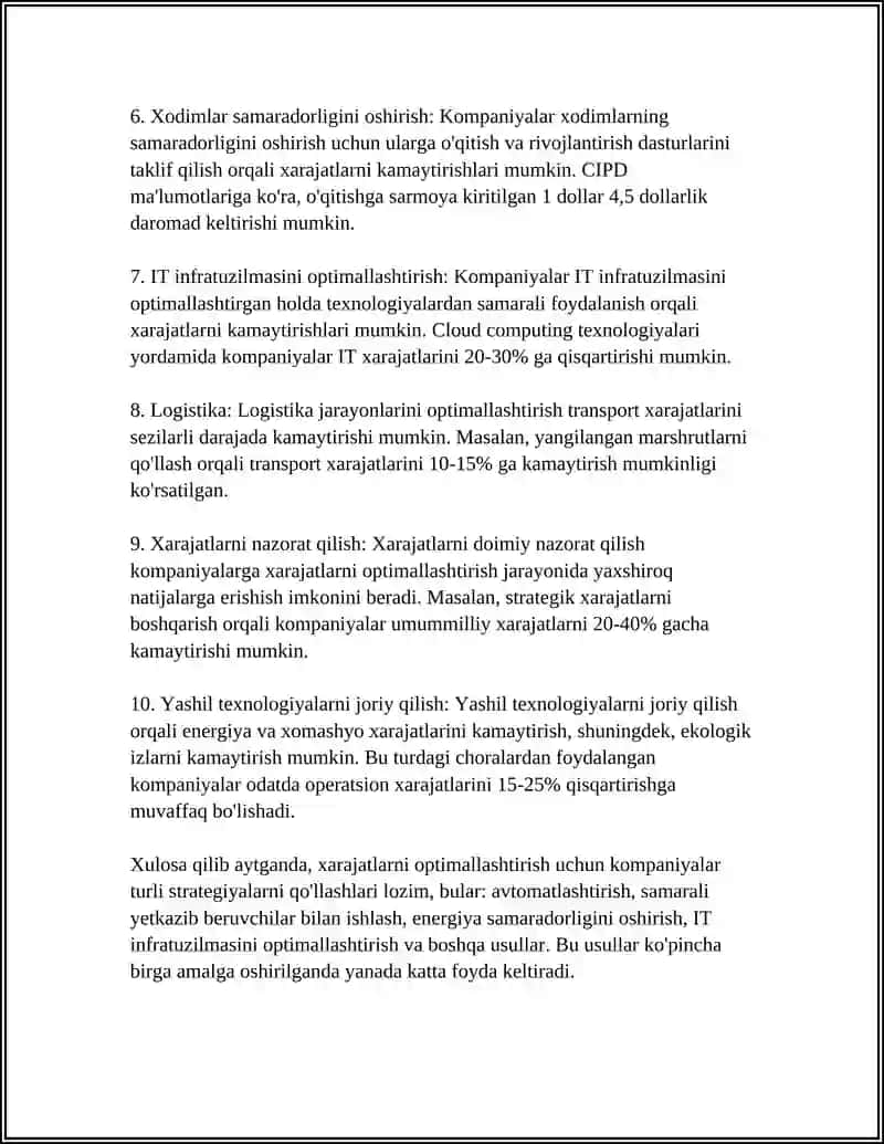 Xarajatlarni optimallashtirish 4