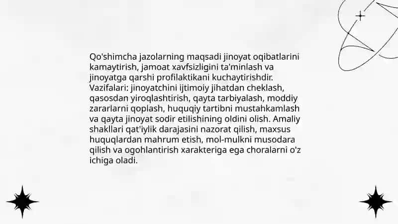 Qo'shimcha jazolar tushunchasi ahamiyati 4