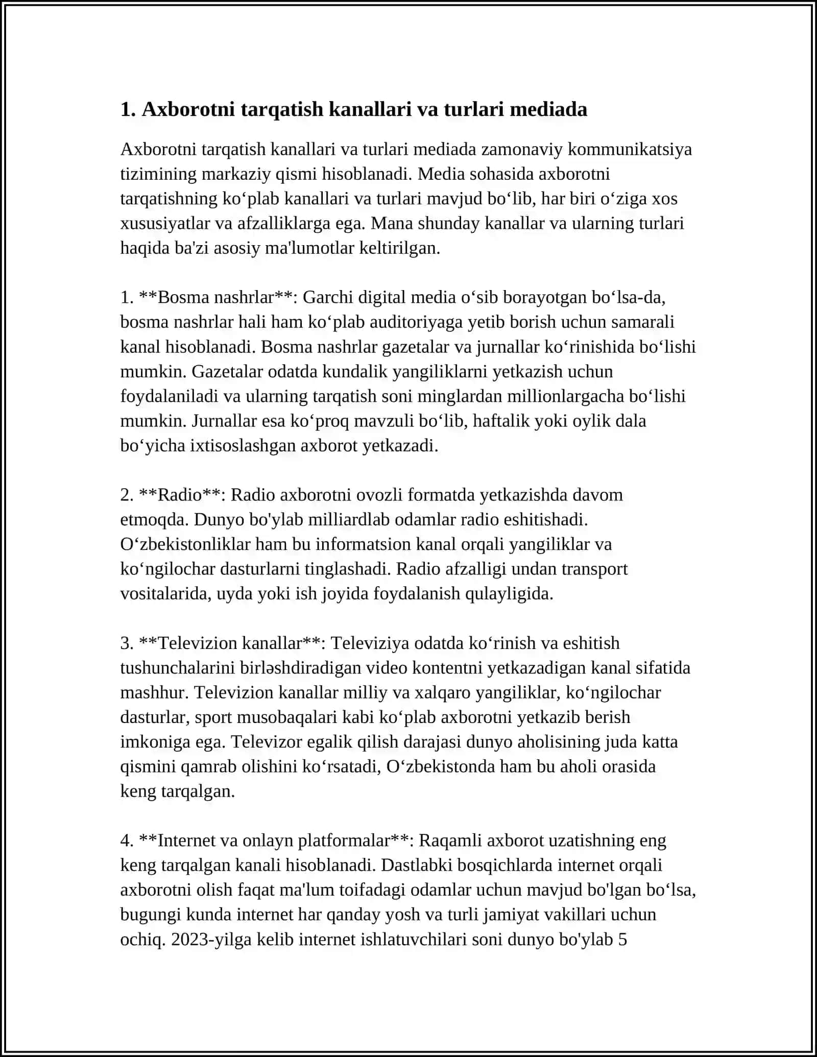 MEDIA VOSITALARIDA AXBOROTNING TARQATILISHI VA QABUL QILINISHI 4