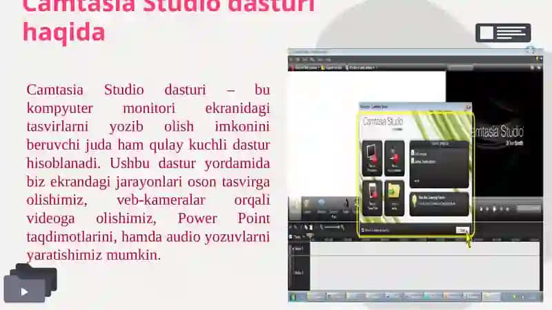 Camtasia Studio, Ispring CamPro, Capture, Bandicam dasturlari va ularning imkonyatlari 4