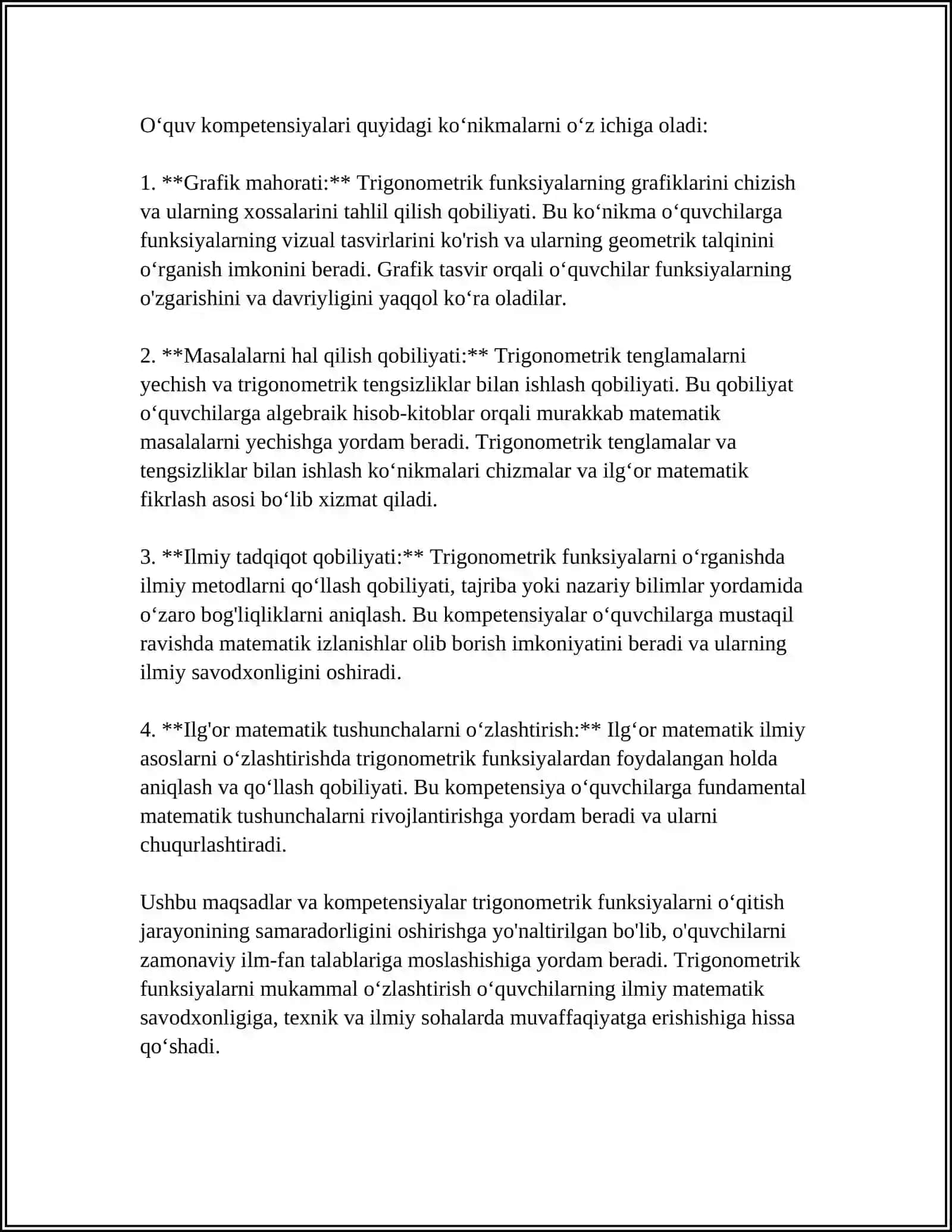 TRIGONOMETRIK FUNKSIYALARNI OʻQITISH METODIKASI 4