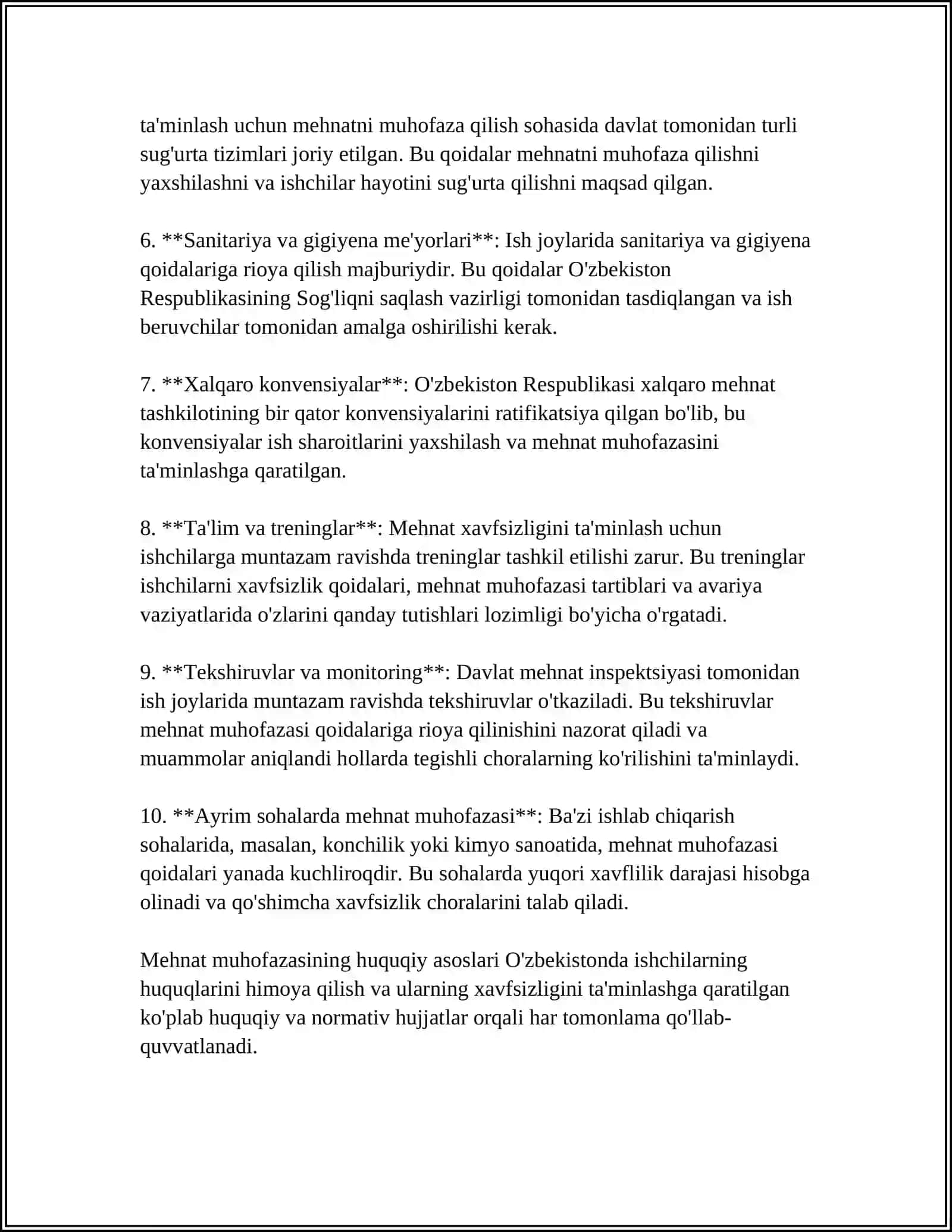 MUSTAQIL ISH Mavzu: MEHNATNI MUHOFAZA QILISH VA MEHNAT XAVFSIZLIGINI TAʼMINLASH 4