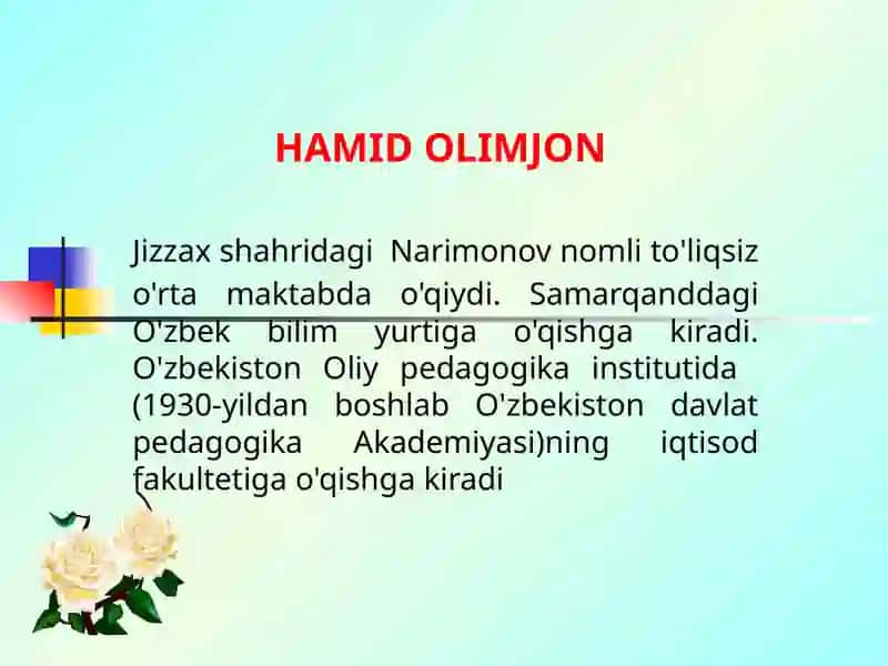 Hamid Olimjon hayoti va ijodi (TAQDIMOT) 4