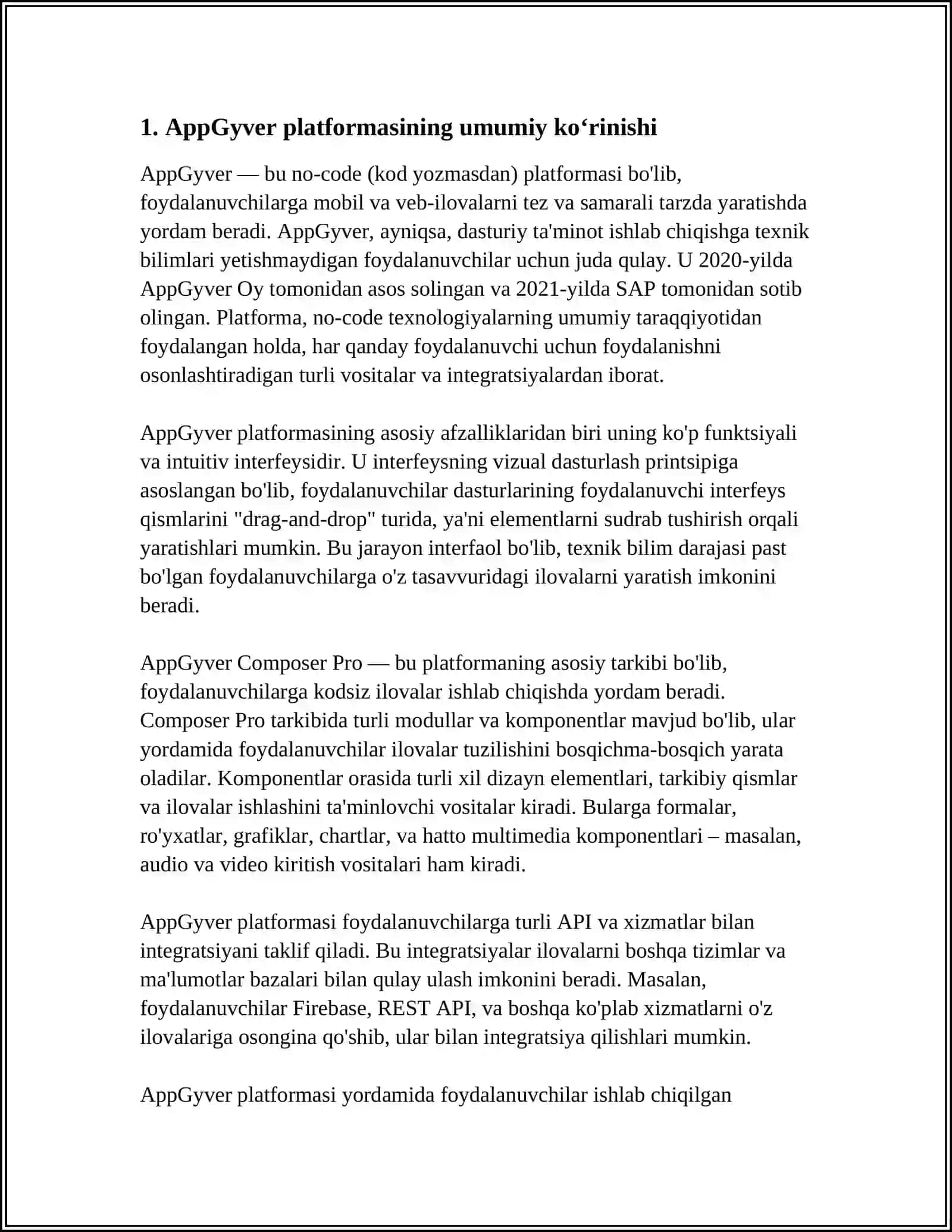 APPGYVER PLATFORMA IMKONIYATLARINI OʻRGANISH 4