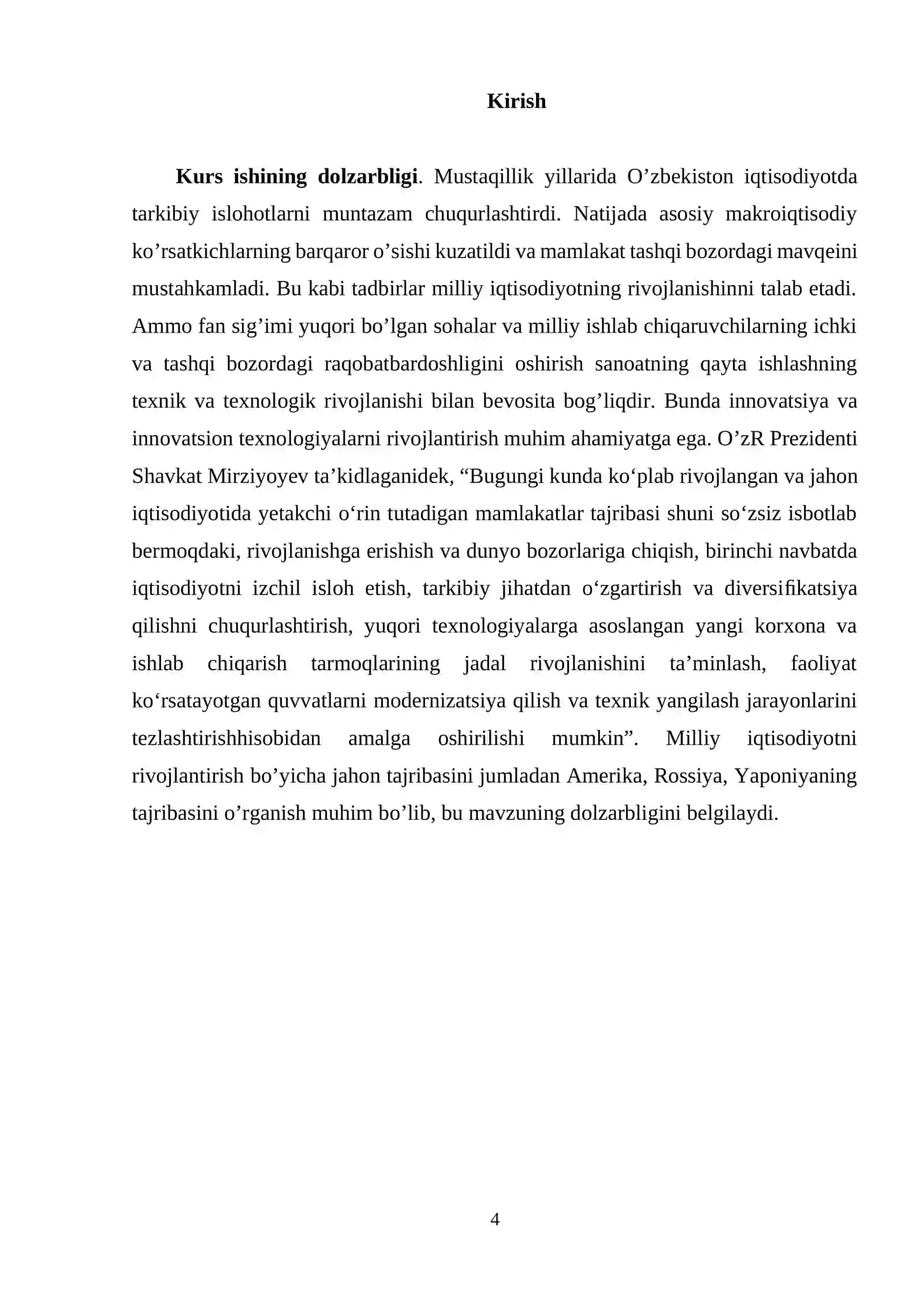 Milliy iqtisodiyot va uning makroiqtisodiy ko’rsatkichlari mavzusi bo'yicha kurs ishi 4