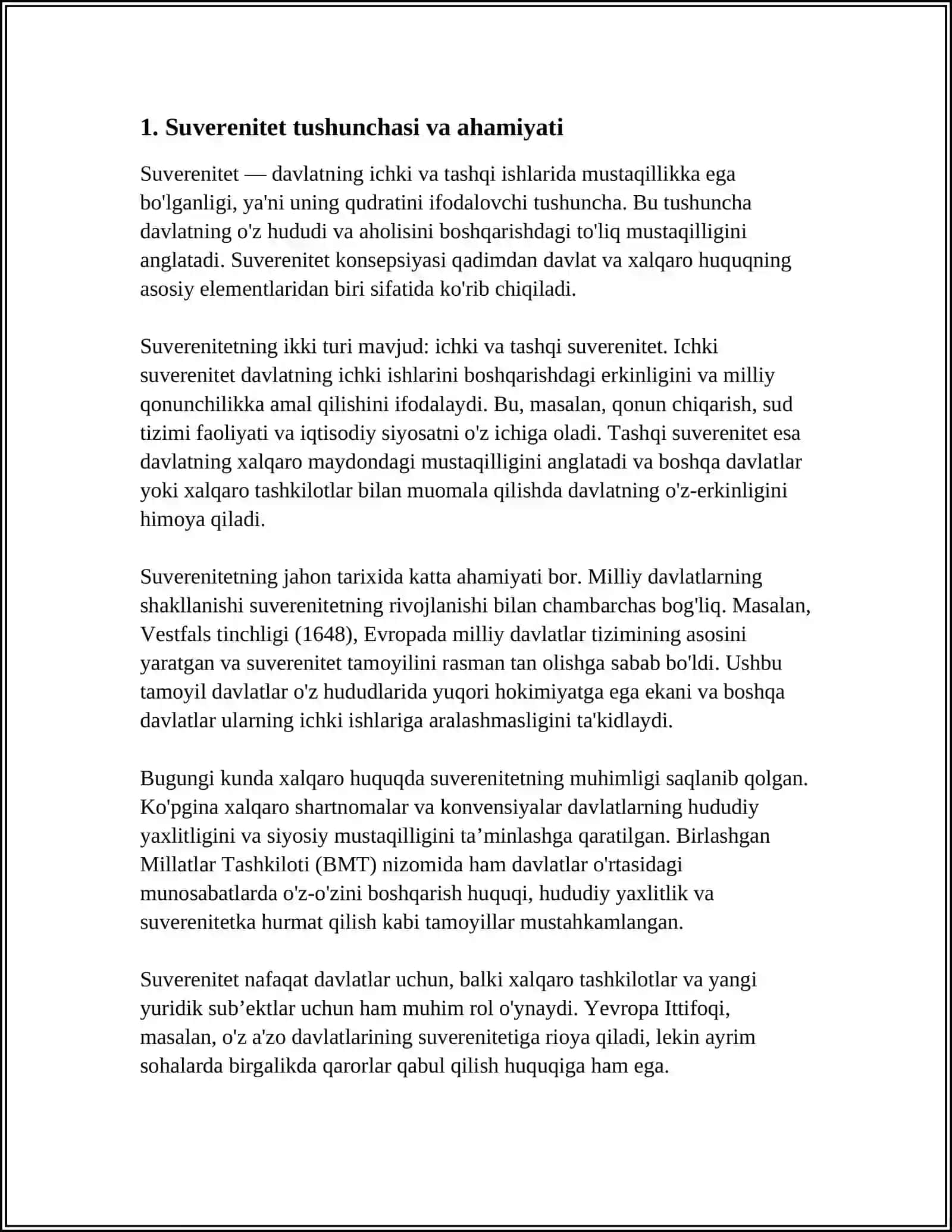 REFERAT MAVZUSI: OʻZBEKISTON SUVEREN, DEMOKRATIK, HUQUQIY DAVLAT INSTITUT VA KAFEDRA 4