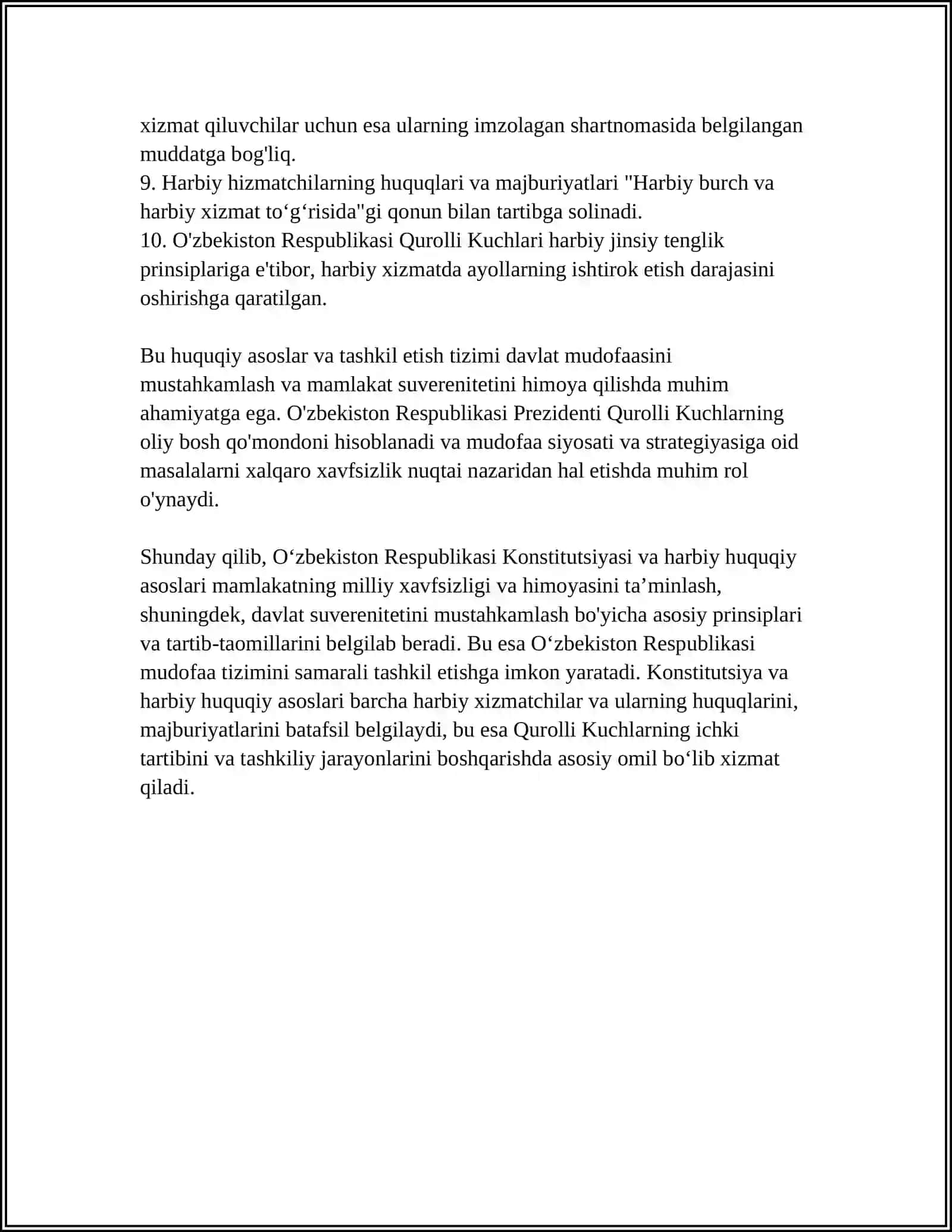 O’ZBEKISTON RESPUBLIKASINING. HARBIY. HUQUQIY ASOSLARI 4