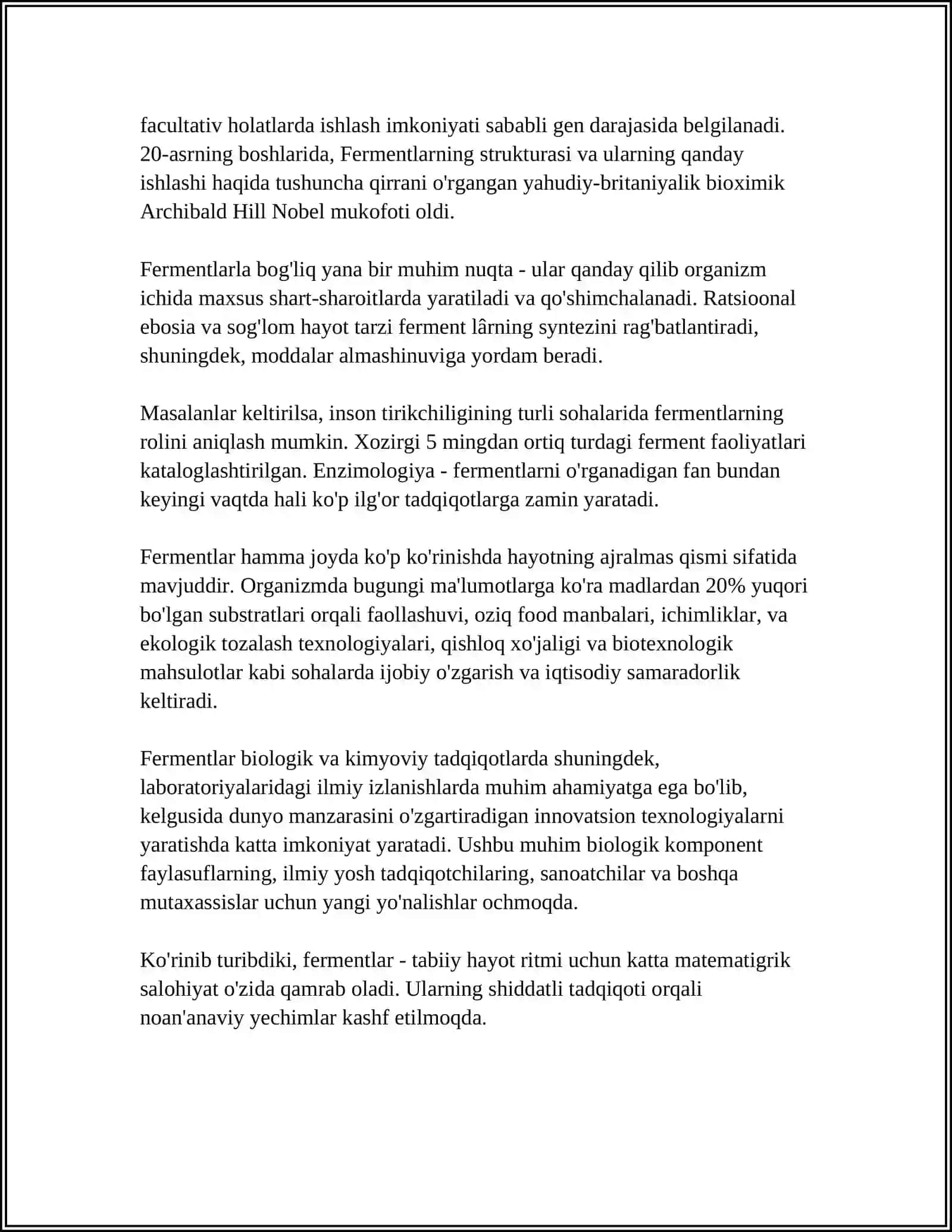 FERMENTLAR. KOFERMENTLAR. SINFLANISHI,TURLARI VA XOSSALARI 4