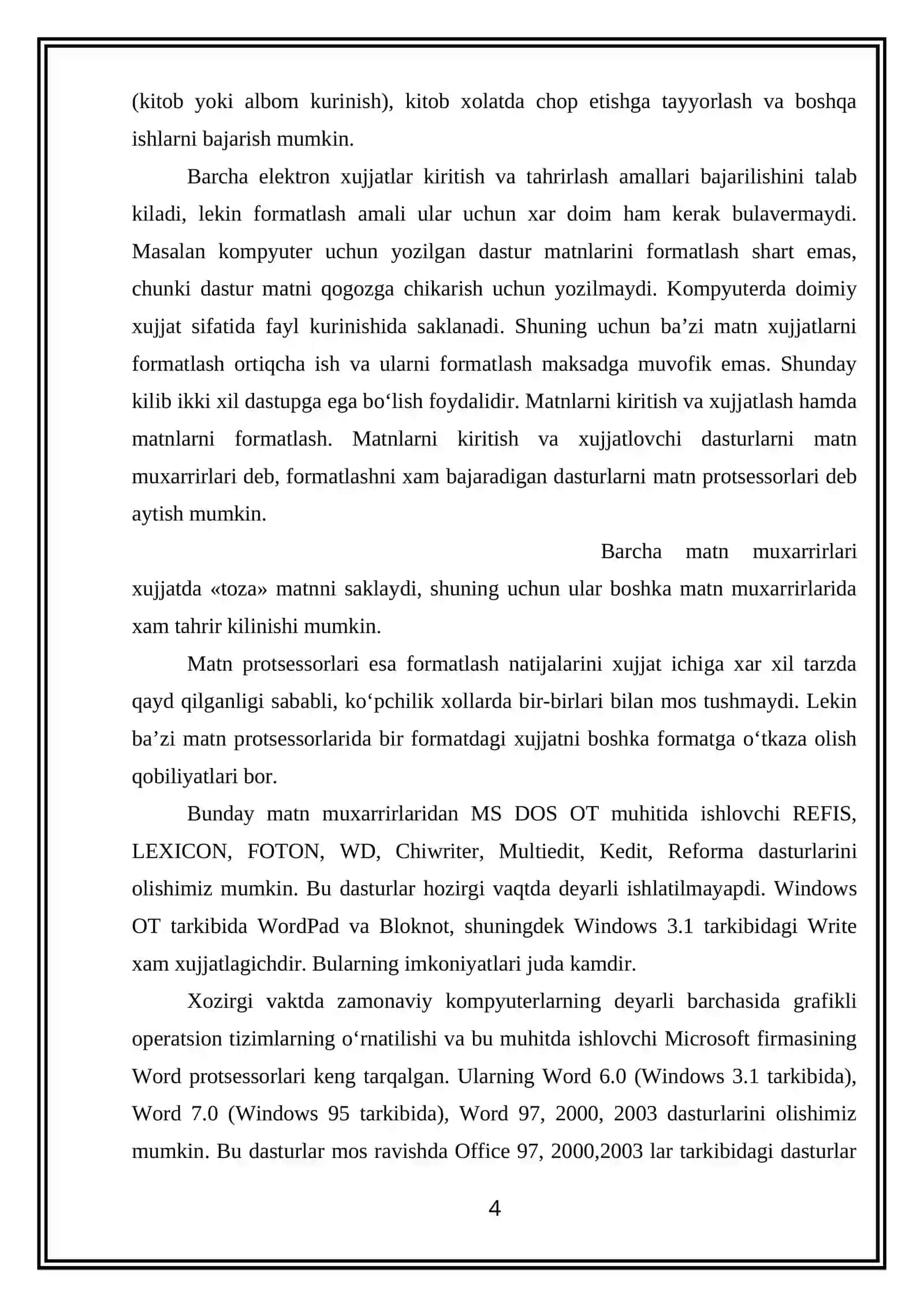 ZAMONAVIY MATN PROTSESSORLARI VA ULARNING IMKONIYATLARI. GIPERSSILKALA, RASMLAR VA MURAKKAB JADVALLAR BILAN ISHLASH 4