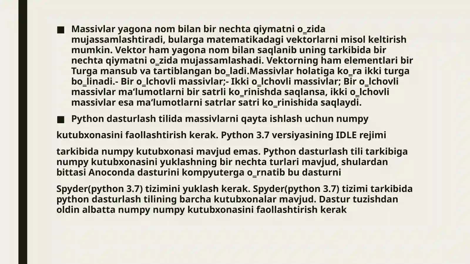 Pythondamassivlar va satrlarga doir dastur tuzish 4