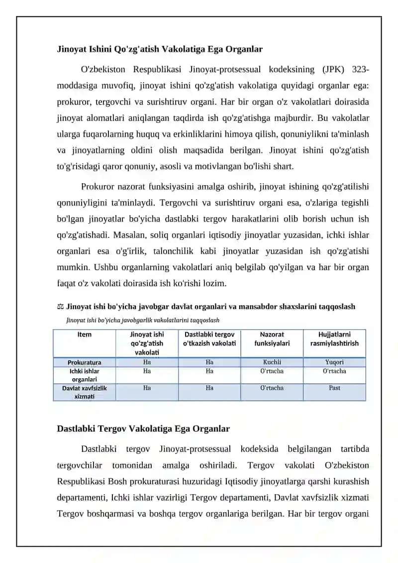 Jinoyat ishini qo'zg'atish va tergov qilish vakolatlari 4