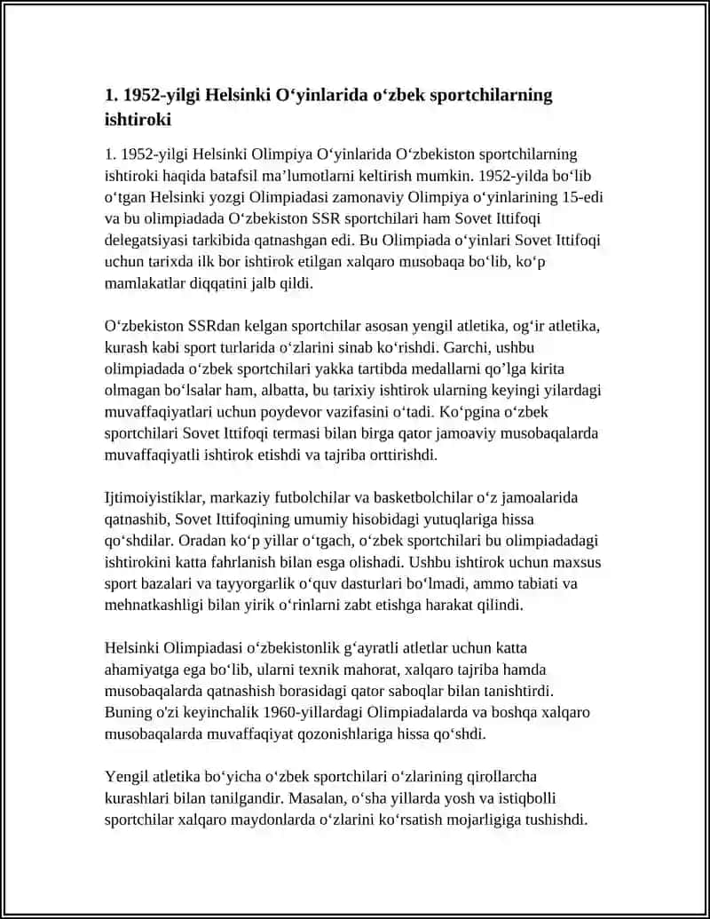 O'ZBEKISTON SPORTCHILARINING 1952-1992 YILLARDAGI OLIMPIYA O'YINLARIDA ISHTIROKI 4
