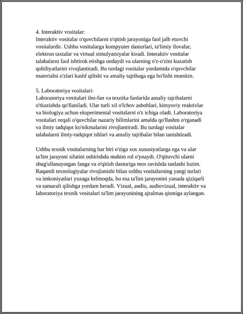 O'QITISH TEXNIK VOSITALARINING ASOSIY TURLARI VA ULARNING XARAKTERISTIKASI 4