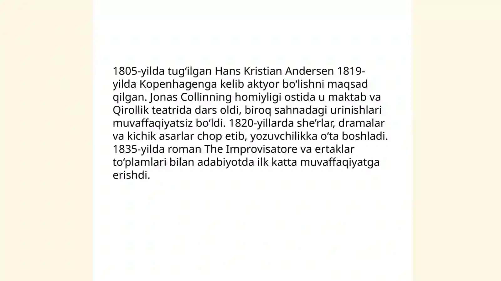 Hans Chiristian Andersen hayoti va ijodi va etaklari - Sultonova Muqaddas 4
