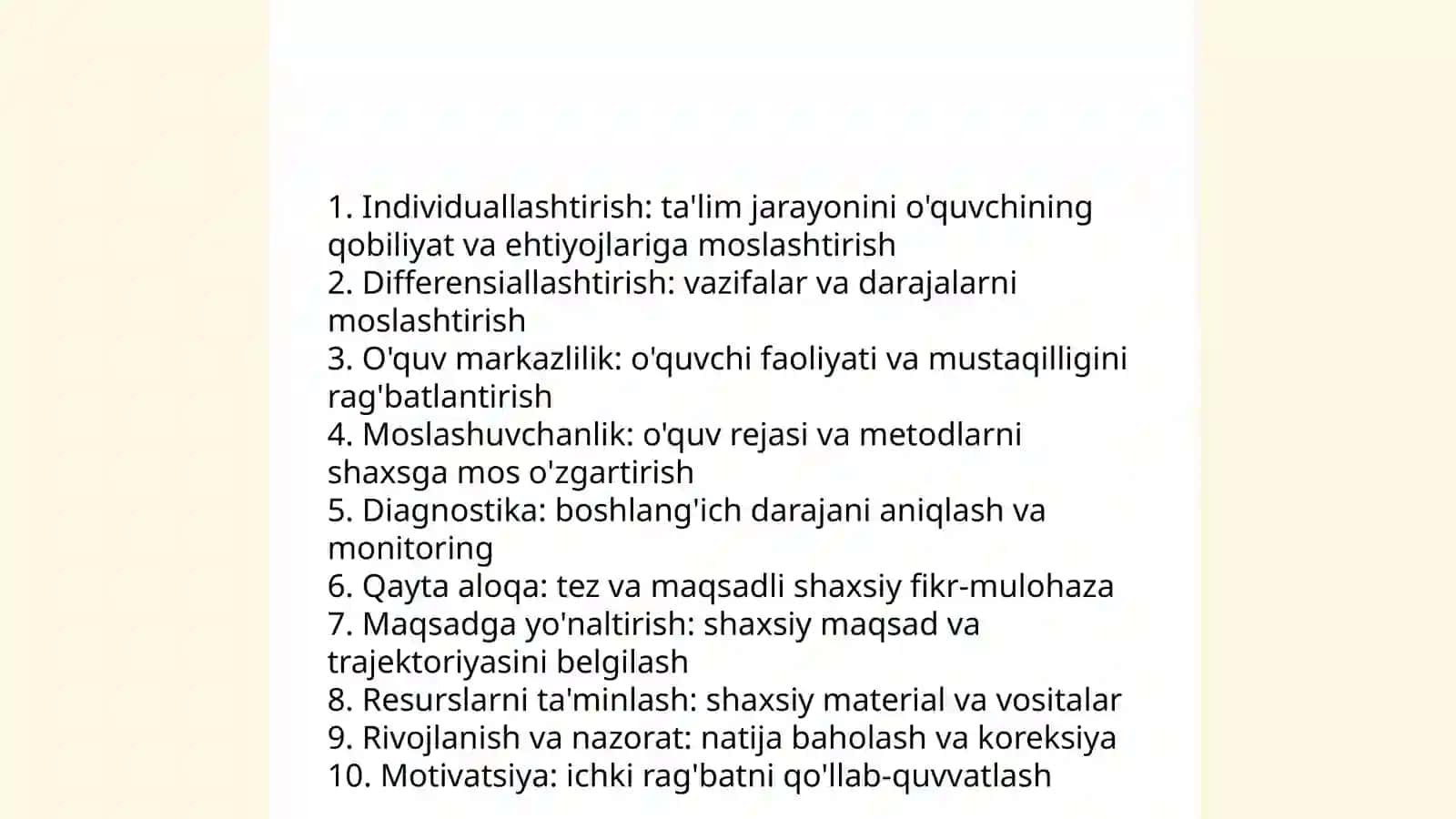 Tarbiyaviy jarayonni tashkil etish usullari ishni individuallashtirish texnalogiyasi 4
