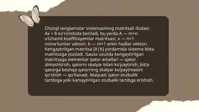 Chiziqli tenglamalar sistemasini Gauss usuli bilan yechish 4