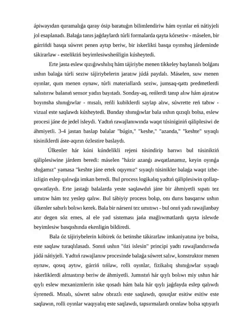 Erte jastaǵı balalar menen isleytuǵın Mektepke shekemgi tálim shólkemi tarbiyashisina qoy;lǵan ilimiy tájiriybe talaplar 4