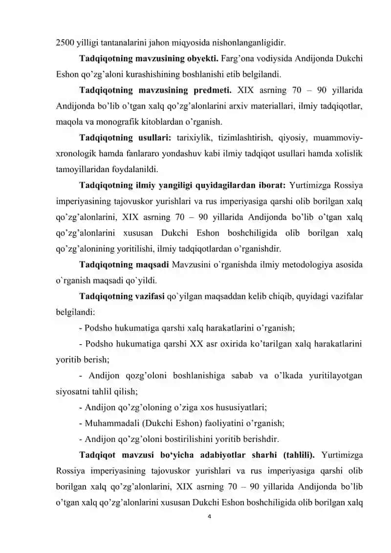 XIX ASRNING 70-90 YILLARIDA TURKISTON O’LKASIDAGI QO’ZG’OLONLAR (ANDIJON QOZG’ALONI MISOLIDA) 4