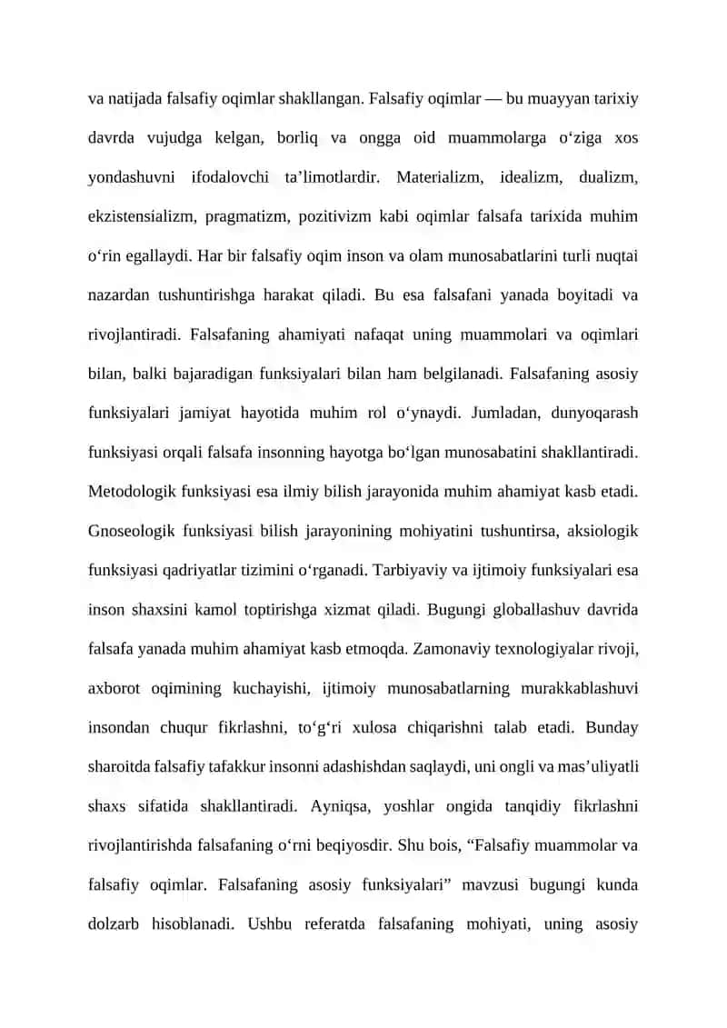 Falsafiy muammolar va falsafiy oqimlar.Falsafaning asosiy funksiyalari 4