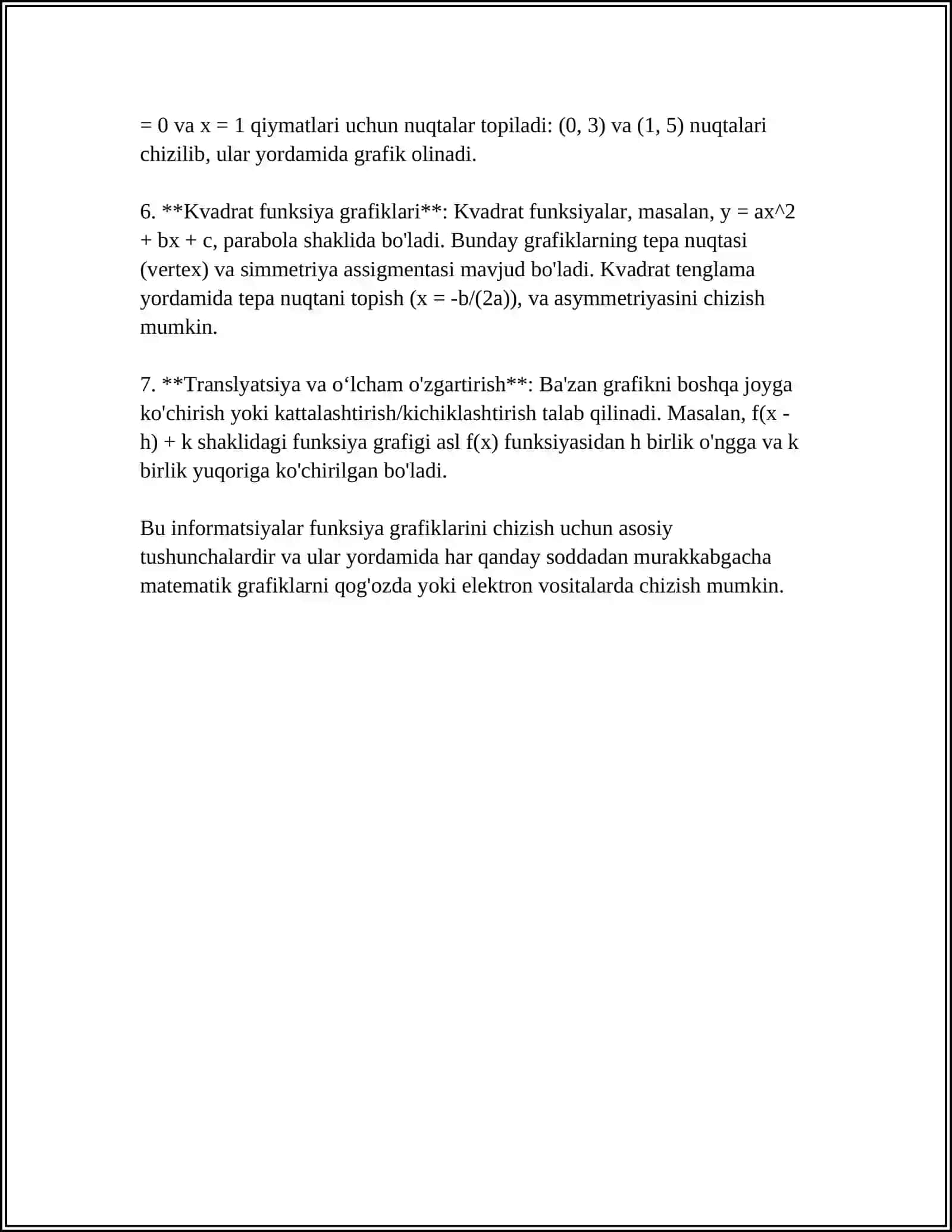MUSTAQIL ISH Mavzu: FUNKSIYA GRAFIKLARI BILAN ISHLASH 4