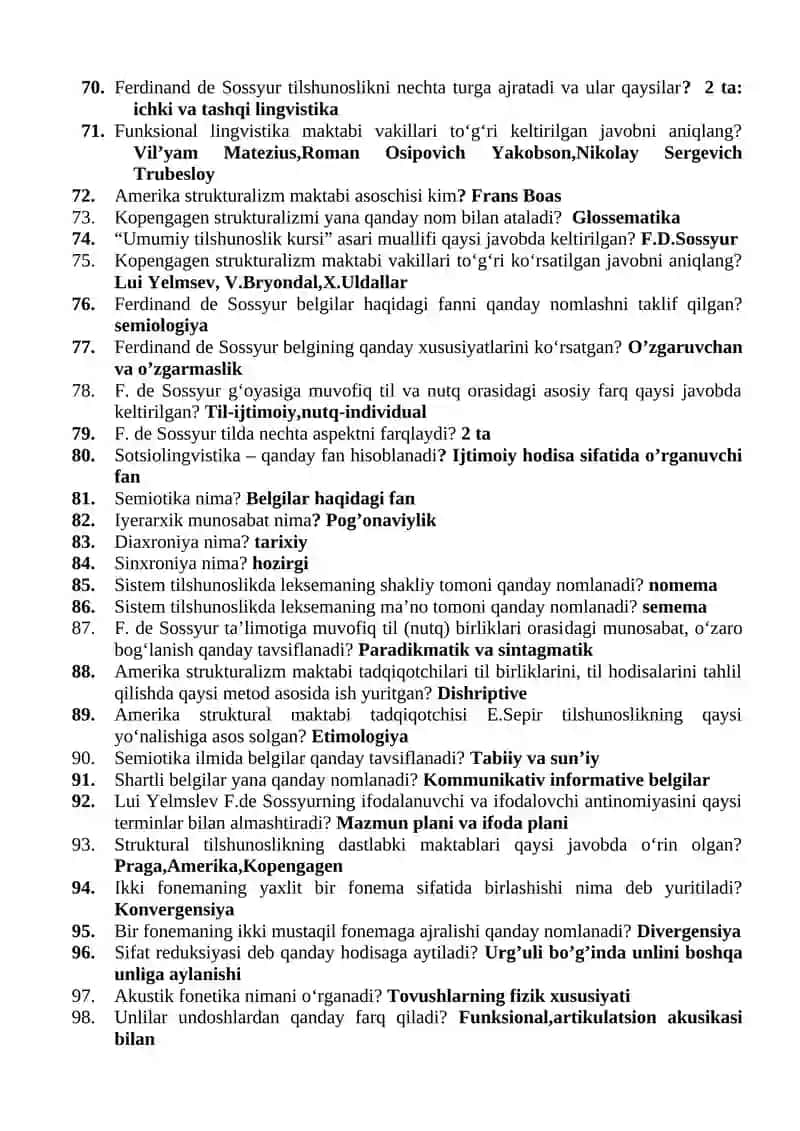 TILSHUNOSLIK FANIDAN YAKUNIY NAZORAT UCHUN TESTLAR 4