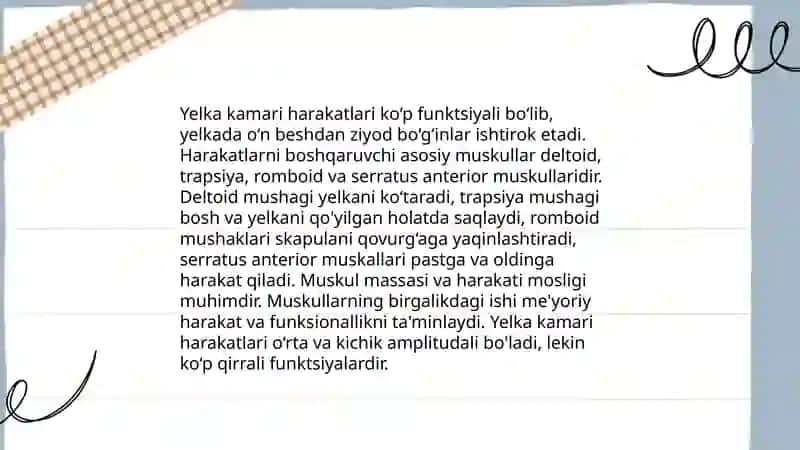 Yelka kamari muskullari. Bilak fassiyalari. Qo'l kafti muskullari 4