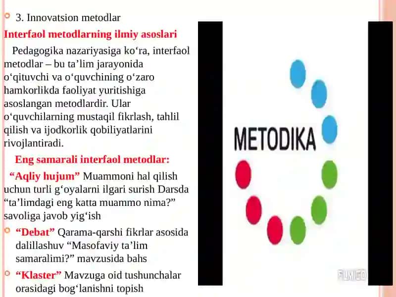 Ta’lim-tarbiya jarayonini tashkil etishning innovatsion shakl, metod va vositalari 4