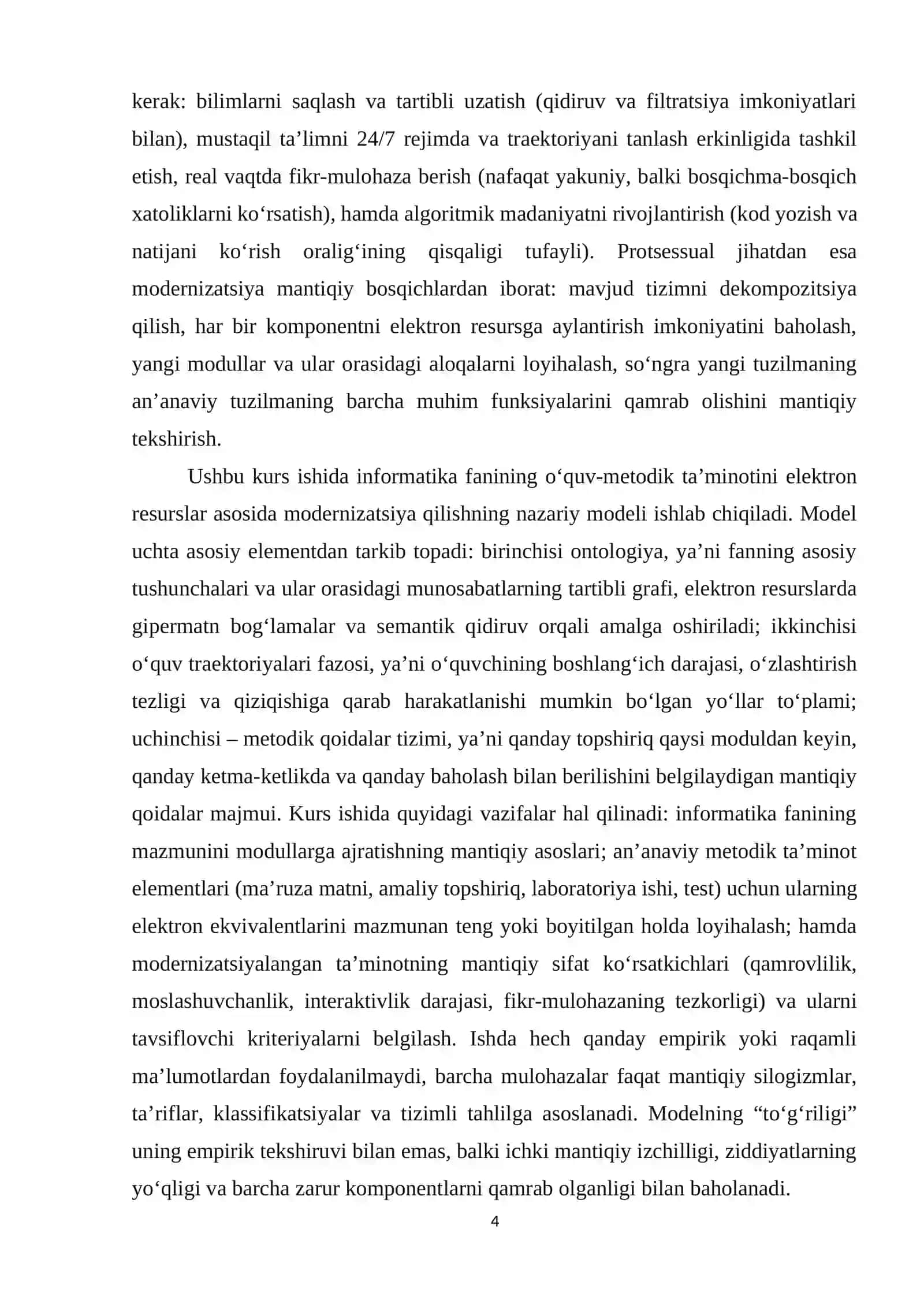 Informatika fanining o'quv-metodik ta'minotini elektron resurslar asosida modernizatsiya qilish. 4