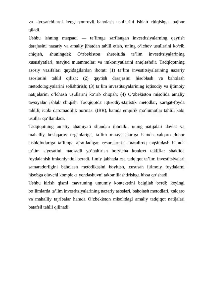 TA'LIMGA SARFLANGAN INVESTITSIYALARNING QAYTISH DARAJASI 4