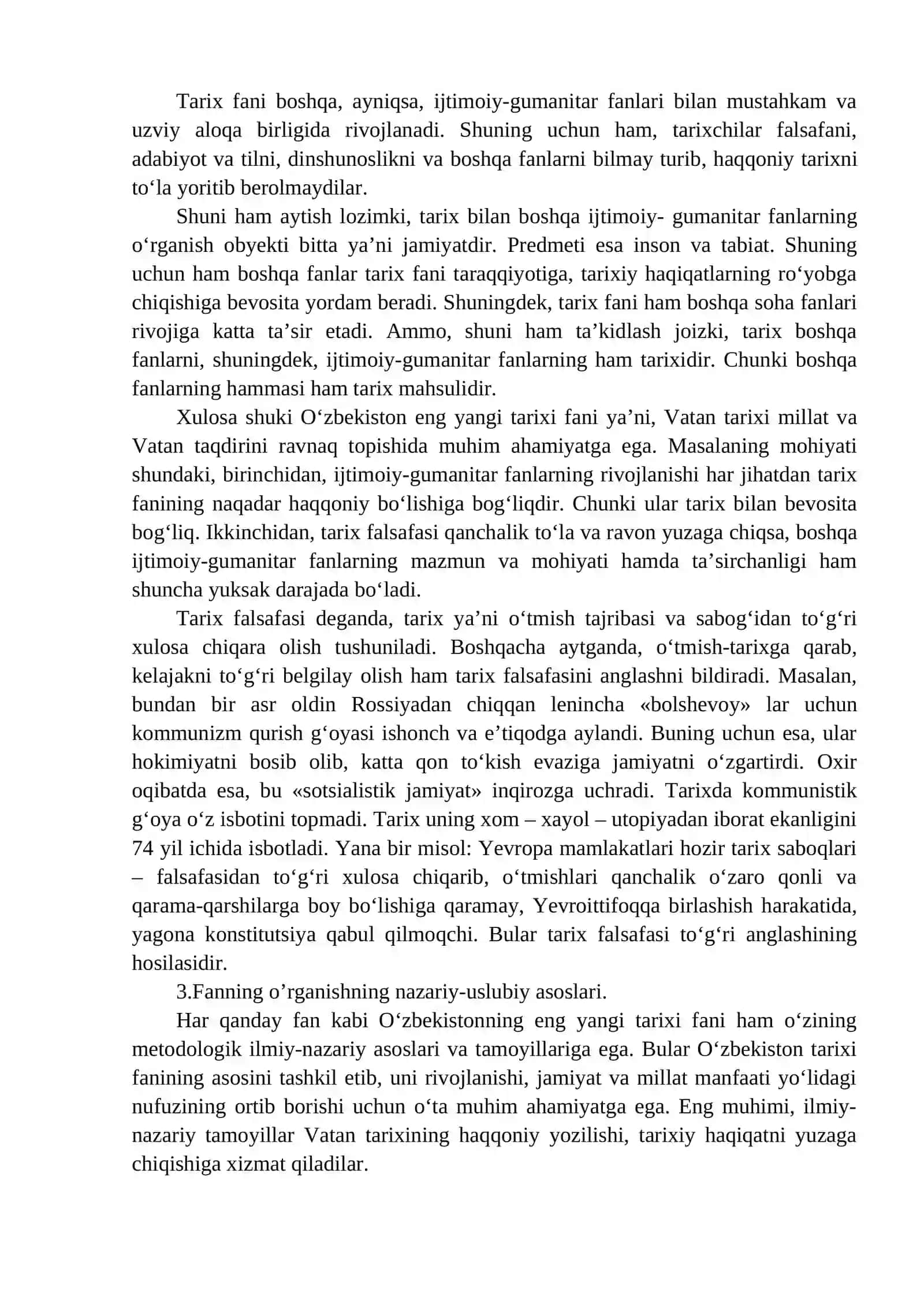 O‘zbekistonning eng yangi tarixi o`quv fanining predmeti, maqsadi vazifalari, nazariy metodologik tamoyillari 4