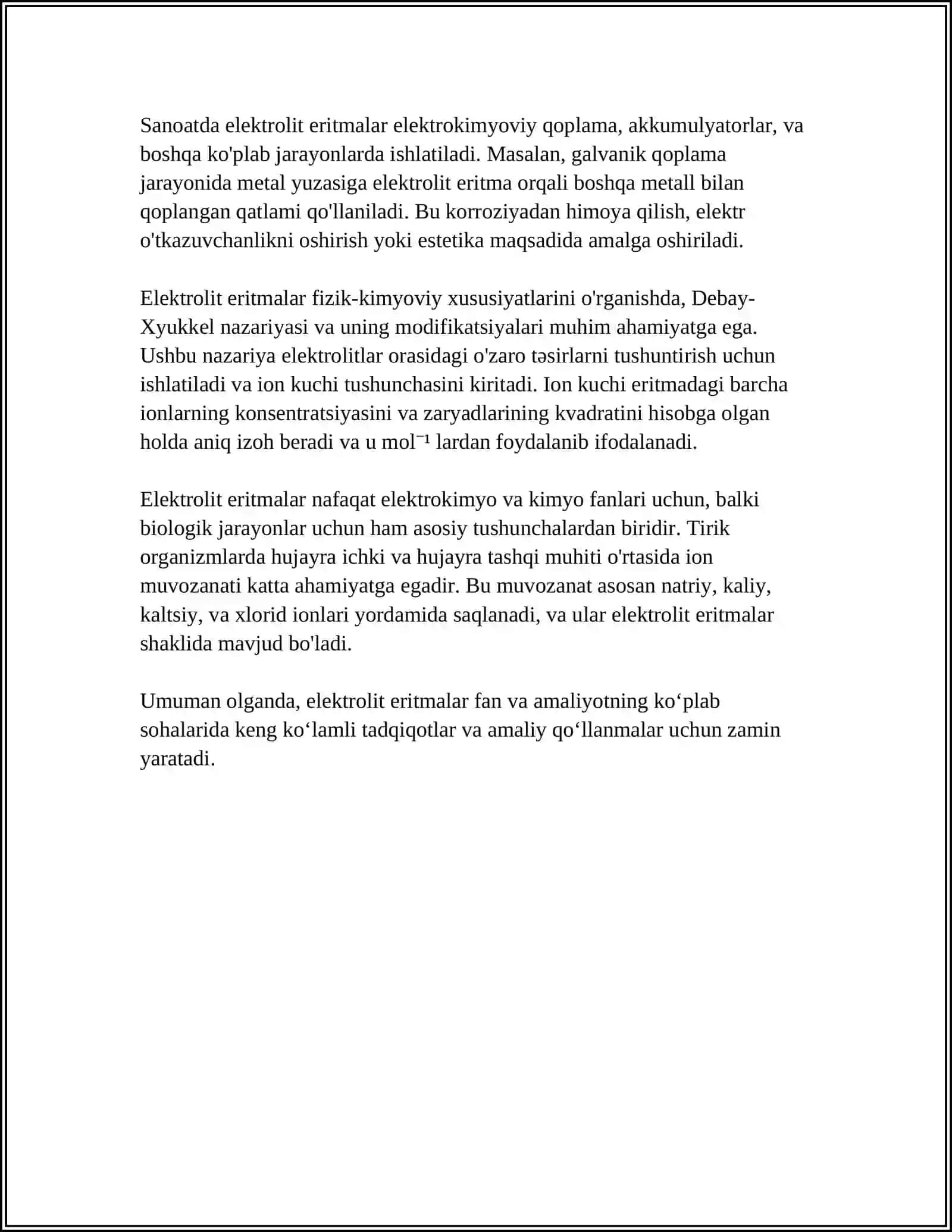 ORGANIZMNING BIOLOGIK SUYUQLIKLARI ELEKTROLIT VA NOELEKTROLIT ERITMALARI 4