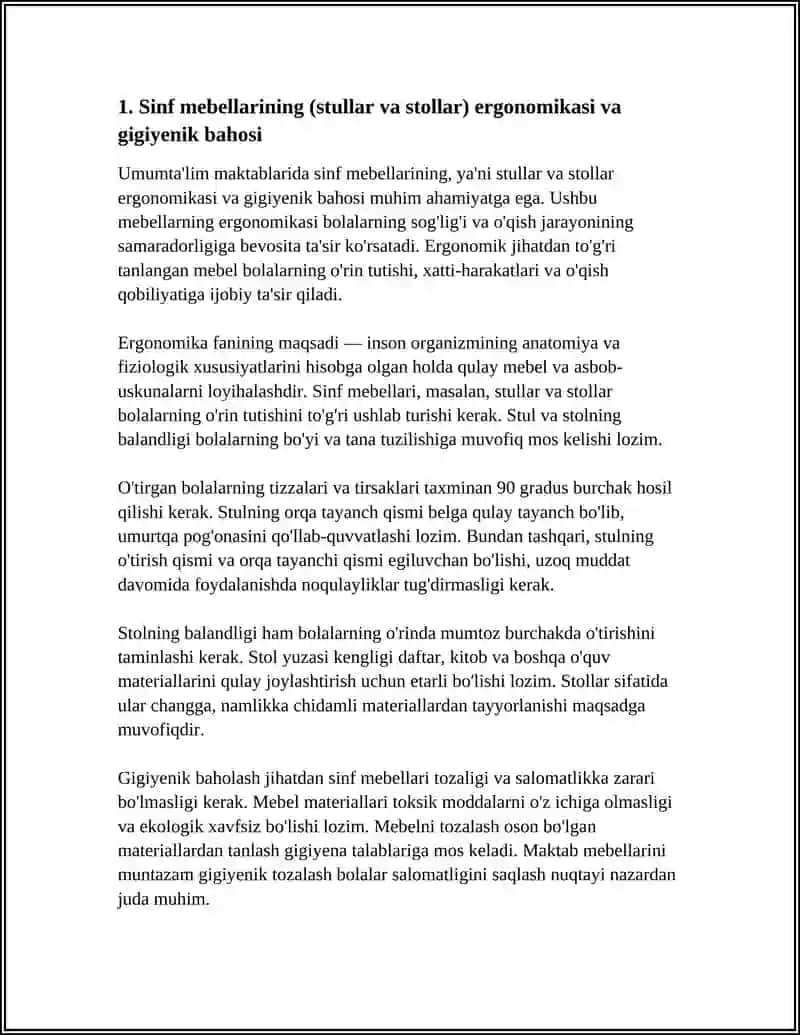 UMUMTAʼLIM MAKTABLARI JIHOZLARI VA ULARNI JOYLASHTIRISHGA GIGIYENIK BAHO BERISH 4