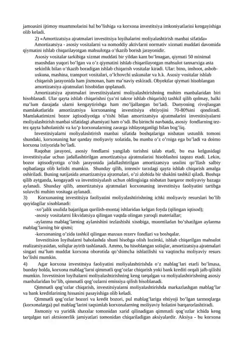 Investitsiya faoliyatini moliyalashtirish manbalari va usullari 4