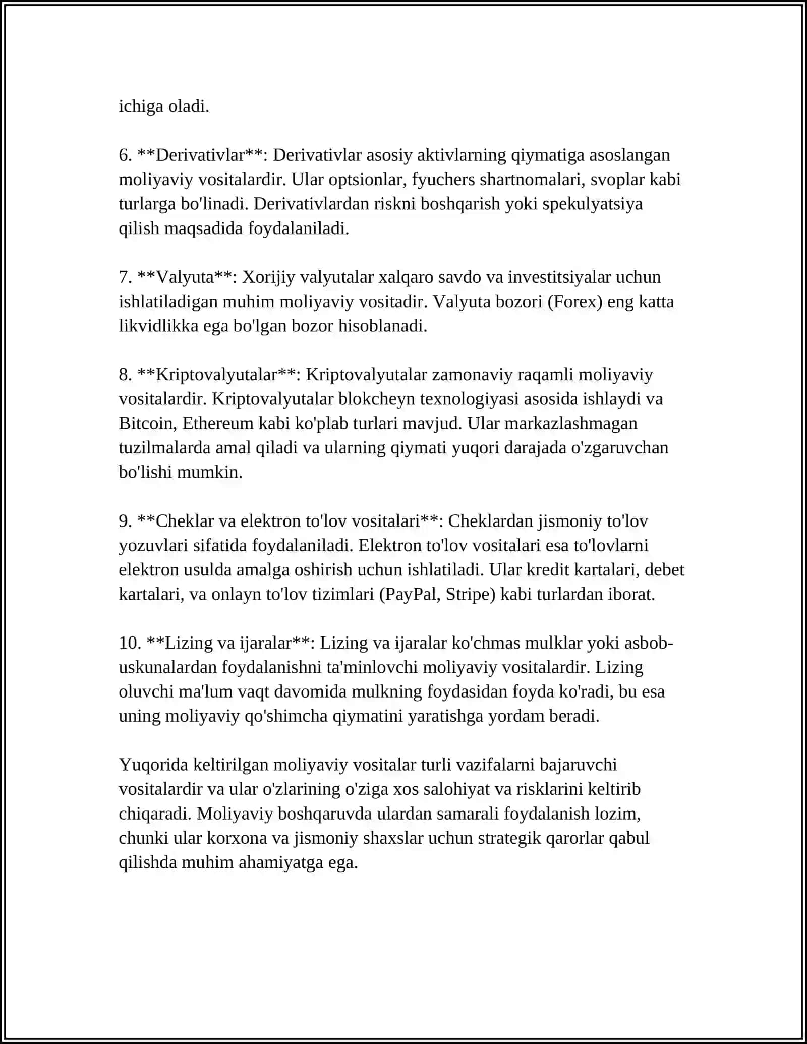 REFERAT Mavzu: MOLYAVIY VOSITALAR 4