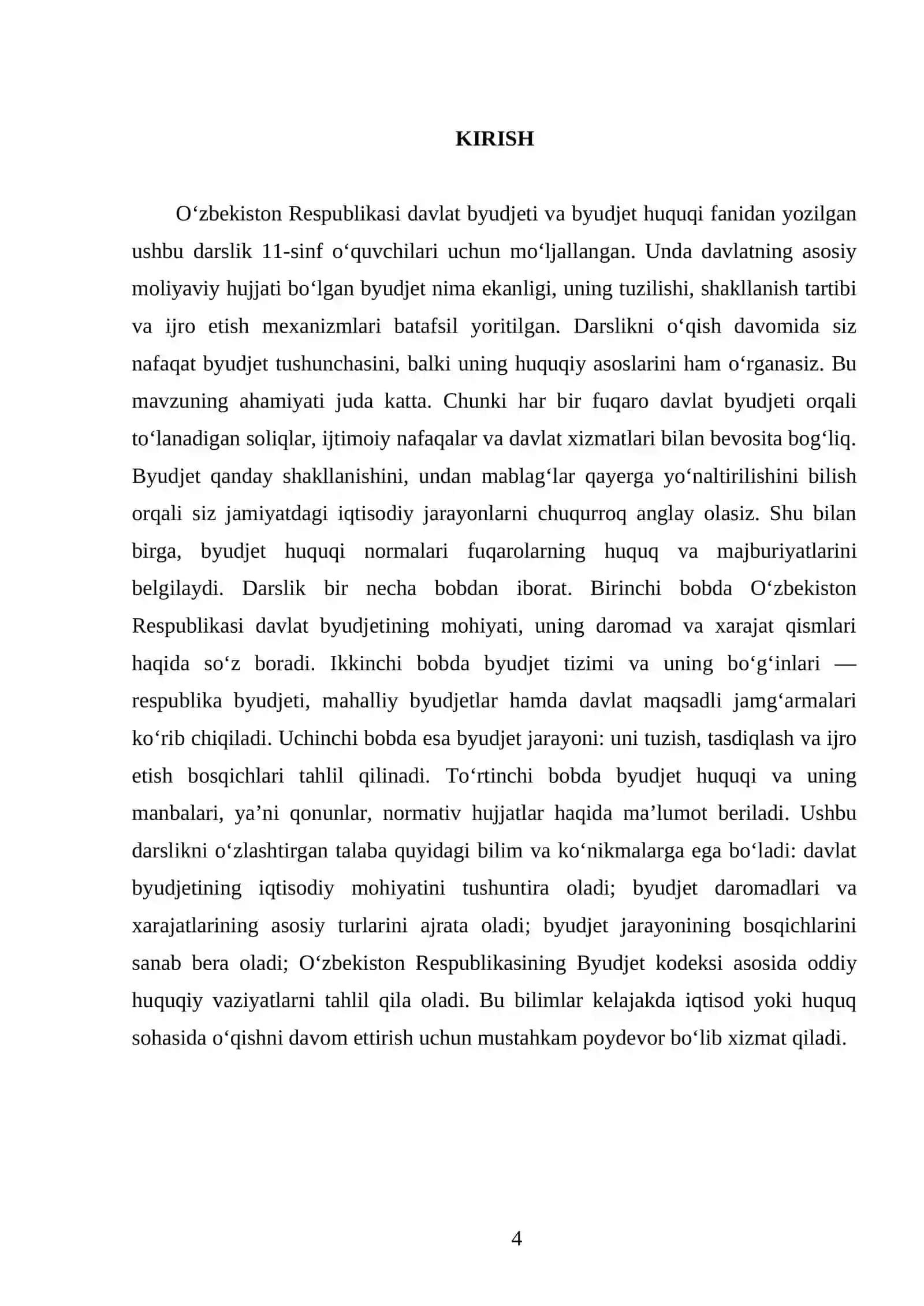 O‘ZBEKISTON RESPUBLIKASI DAVLAT BYUDJETI VA BYUDJET HUQUQI 11-SINF 4