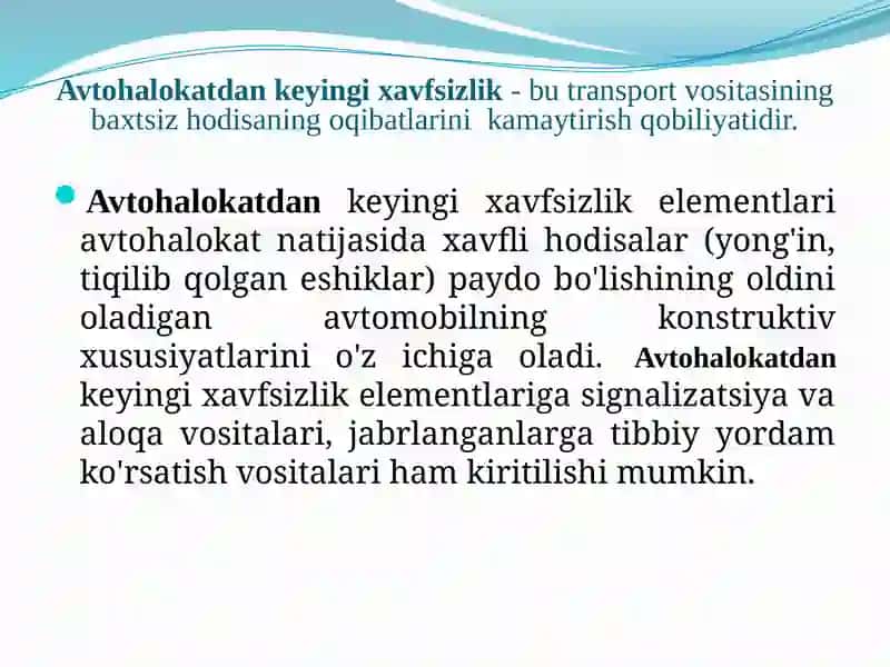 Avtotransport vositalarining avtohalokatdan keyin gi xavfsizligi 4
