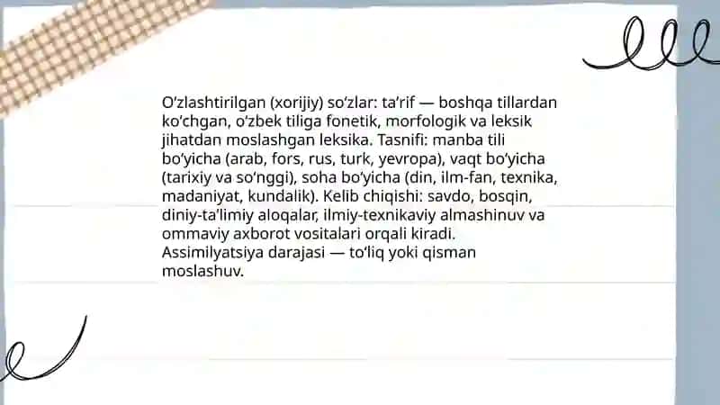 Oʻzbek tili leksikasida oʻz va oʻzlashgan qatlam 4